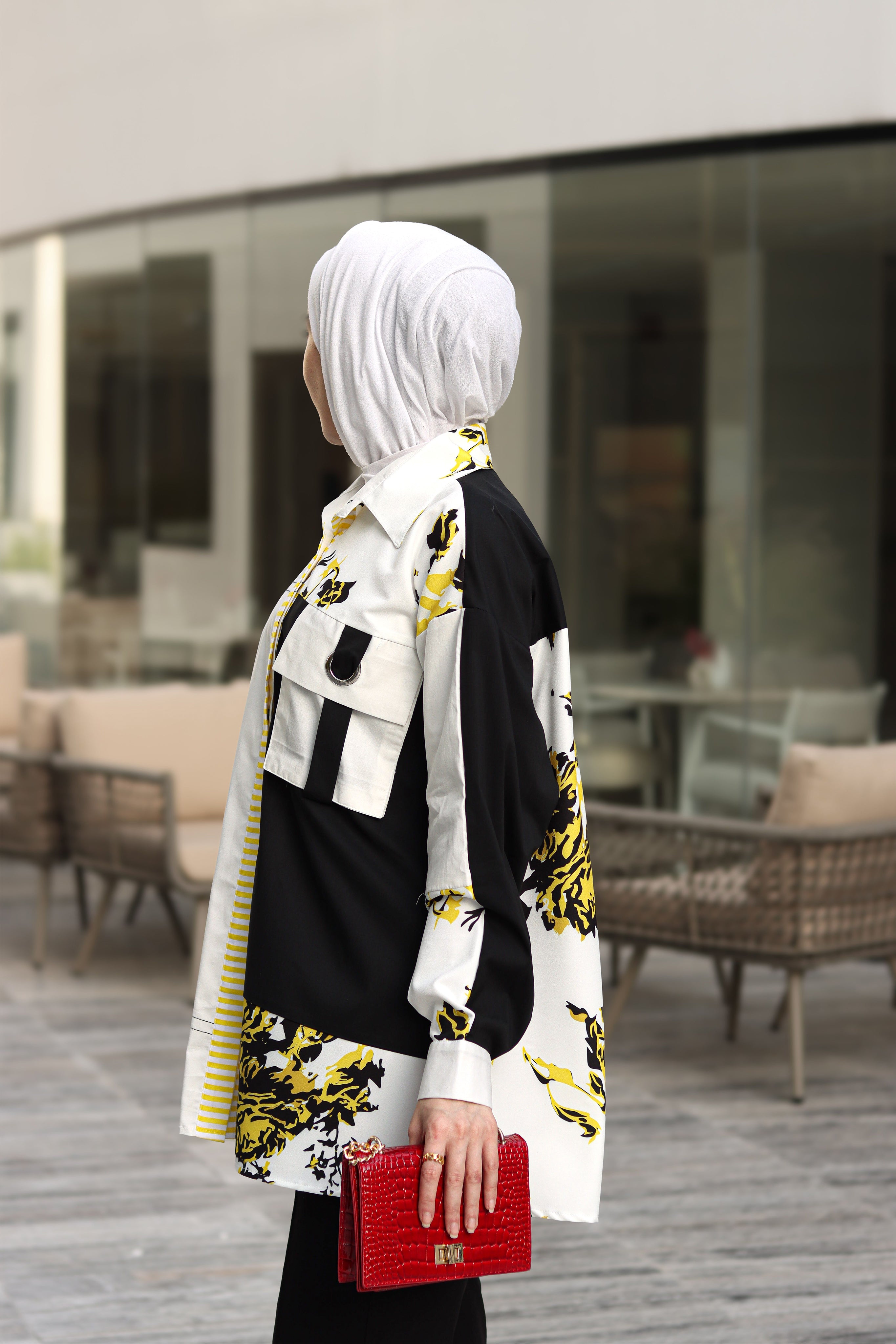 قميص بوبلين بطبعة متباينة