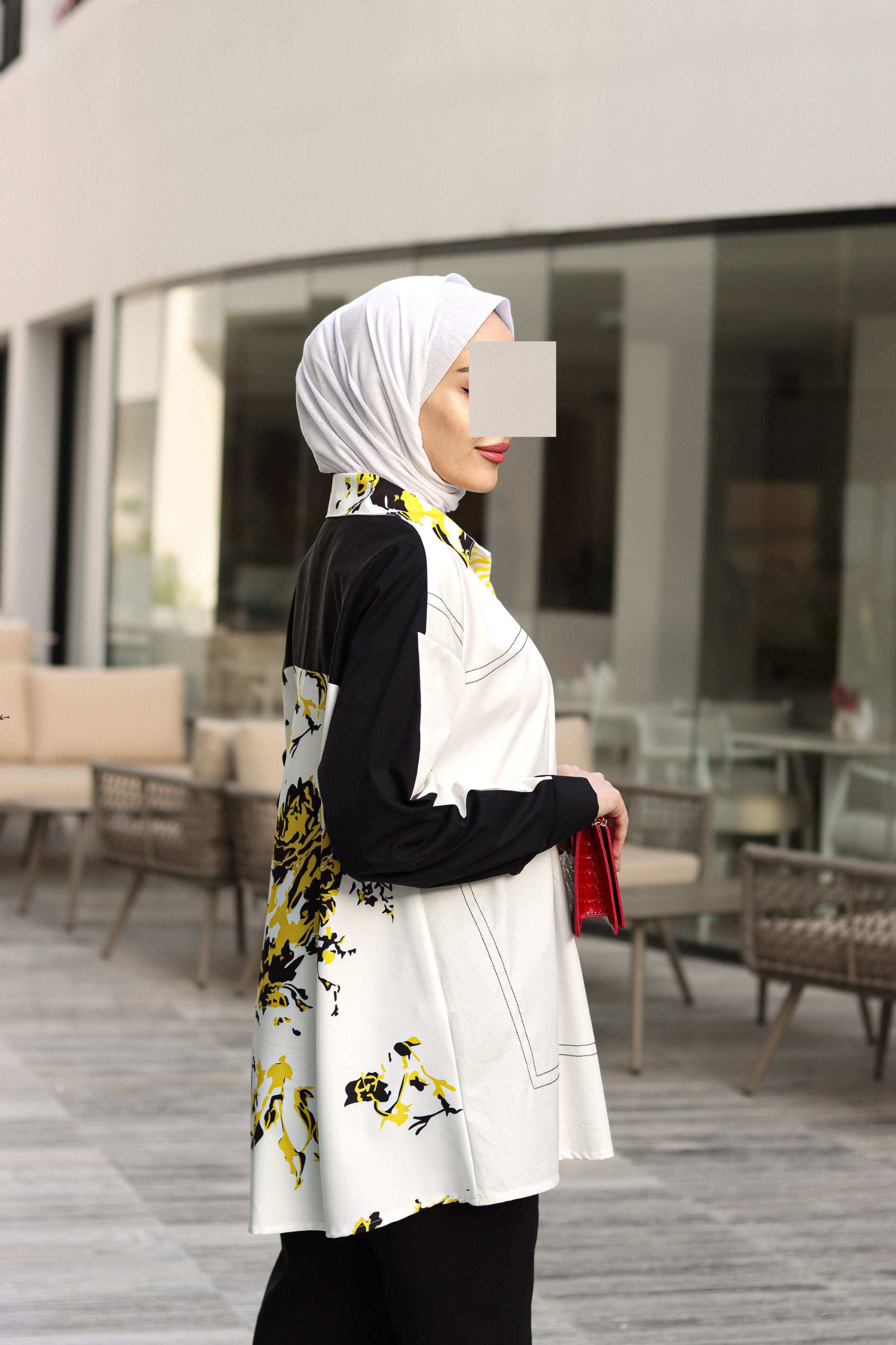 قميص بوبلين بطبعة متباينة