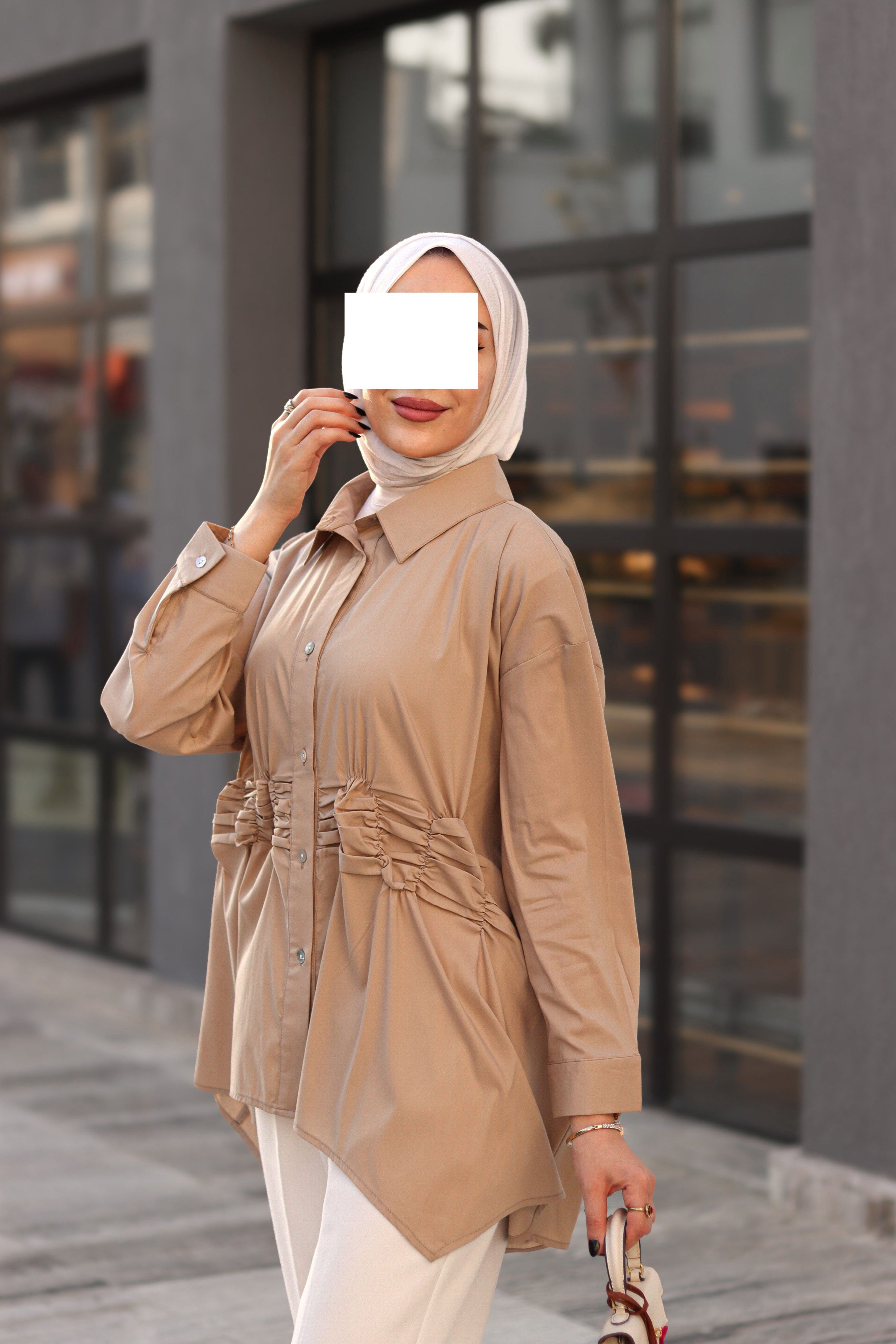 قميص بوبلين بخصر مجعد