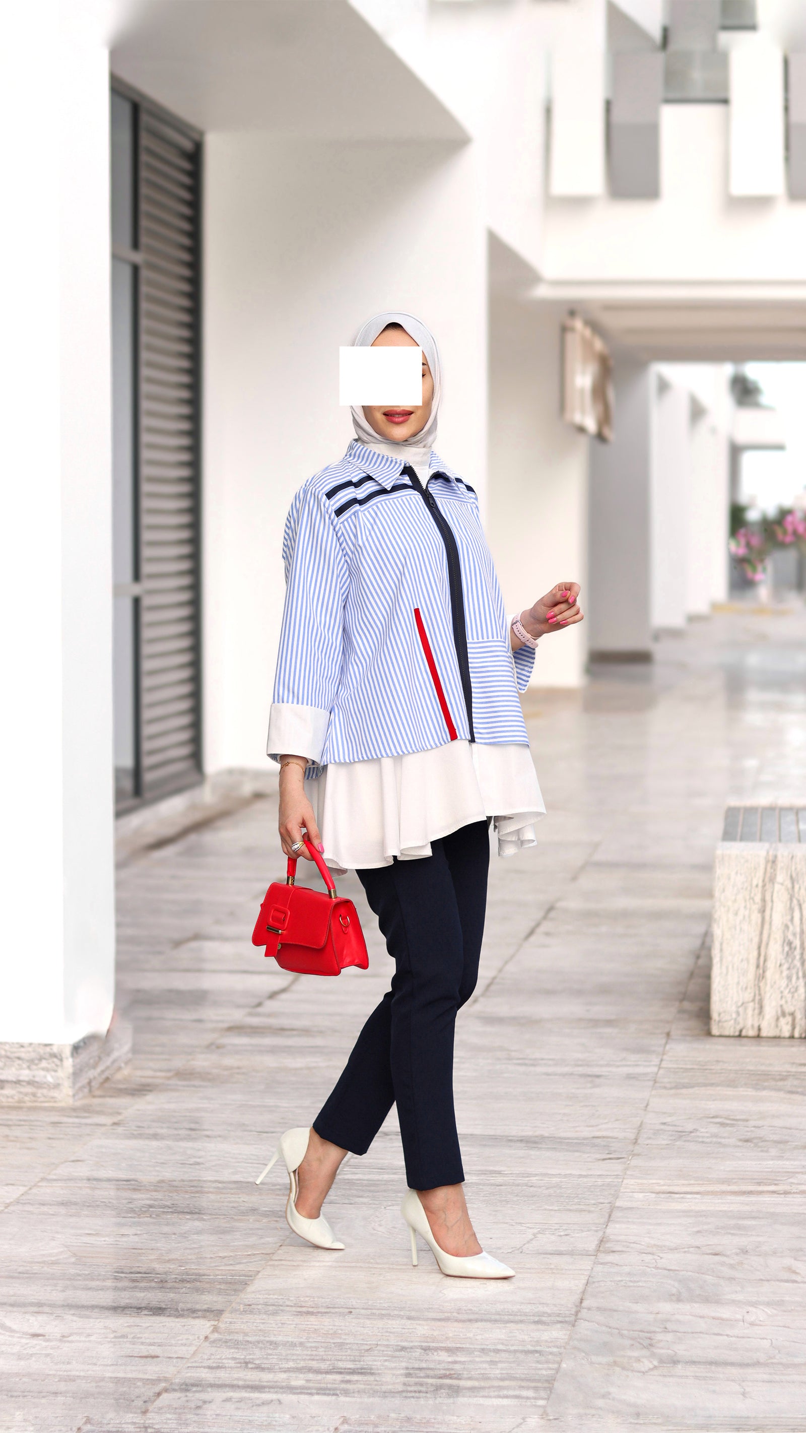 Striped Zip Poplin Jacket