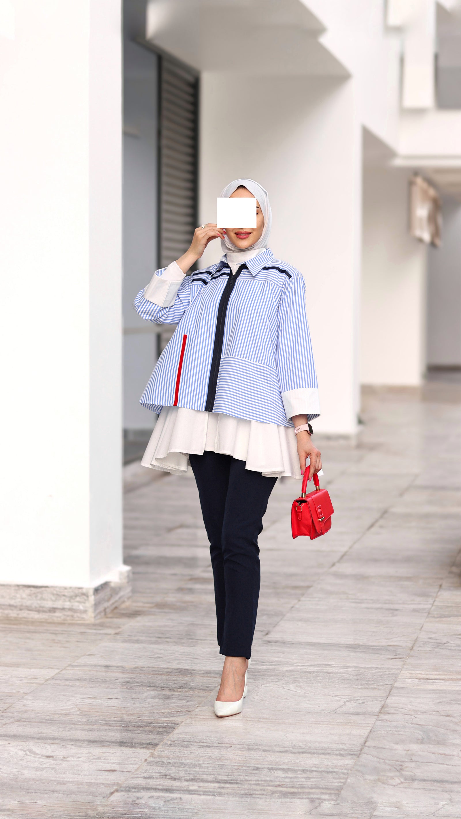 Striped Zip Poplin Jacket