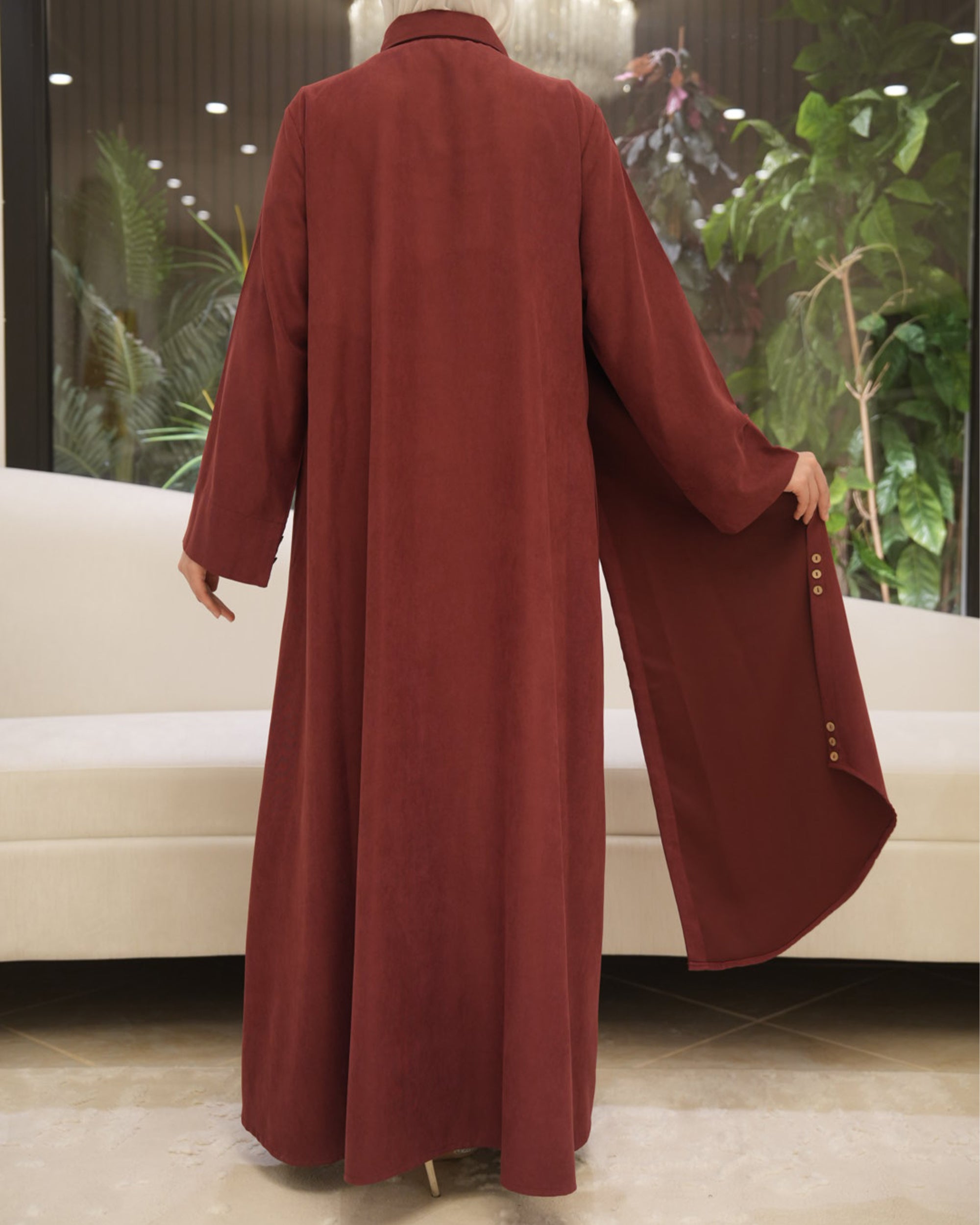 Chamois & Silk Belted Dress – Burgundy