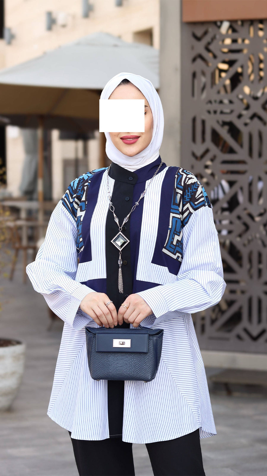 Navy and White Poplin Shirt