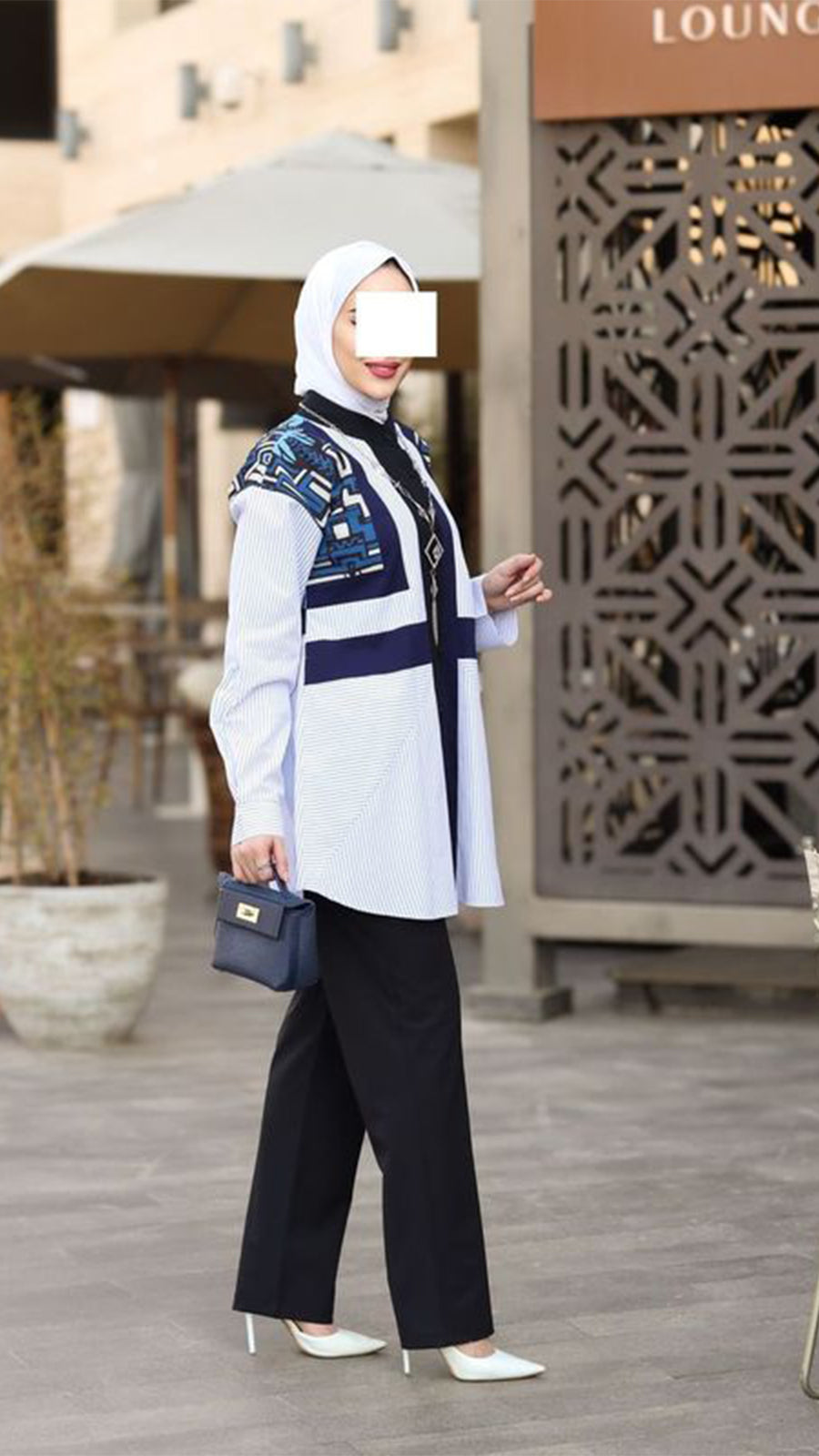 Navy and White Poplin Shirt