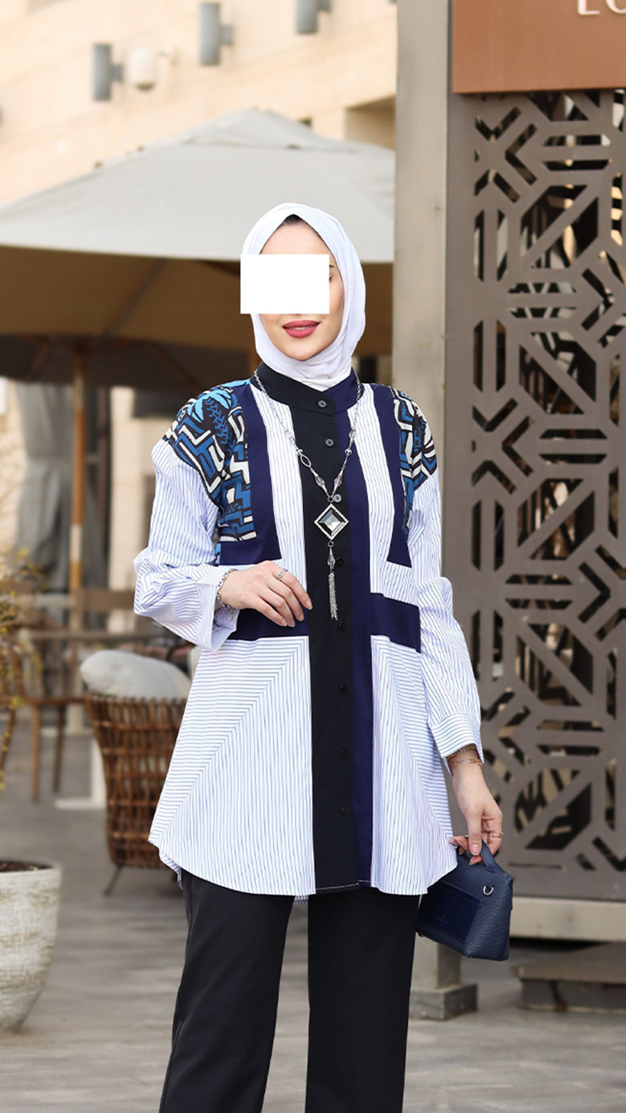 Navy and White Poplin Shirt