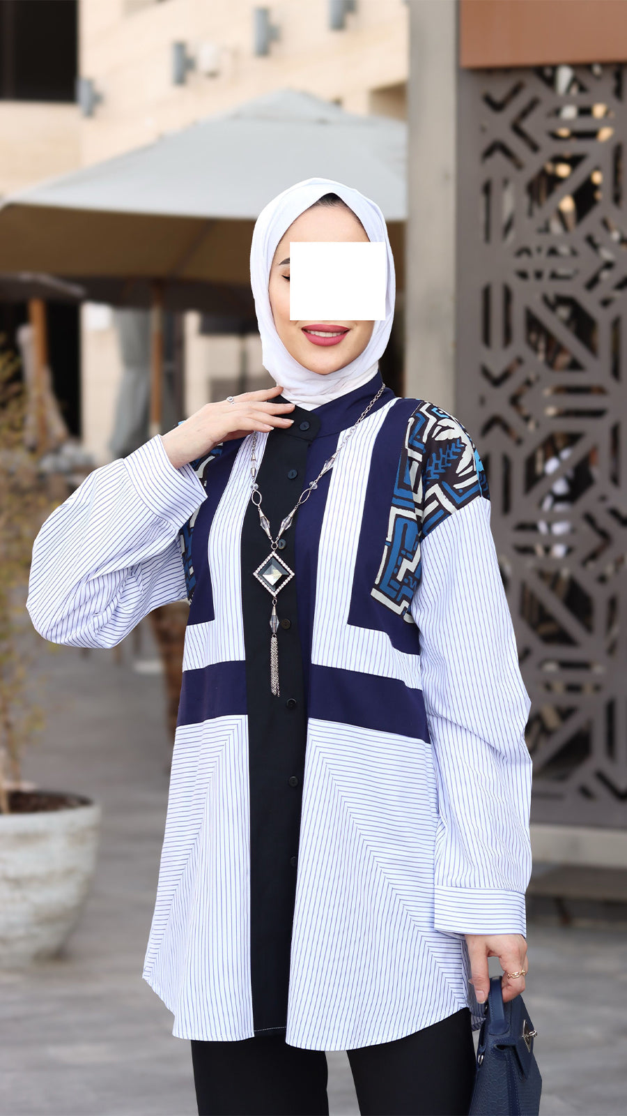 Navy and White Poplin Shirt