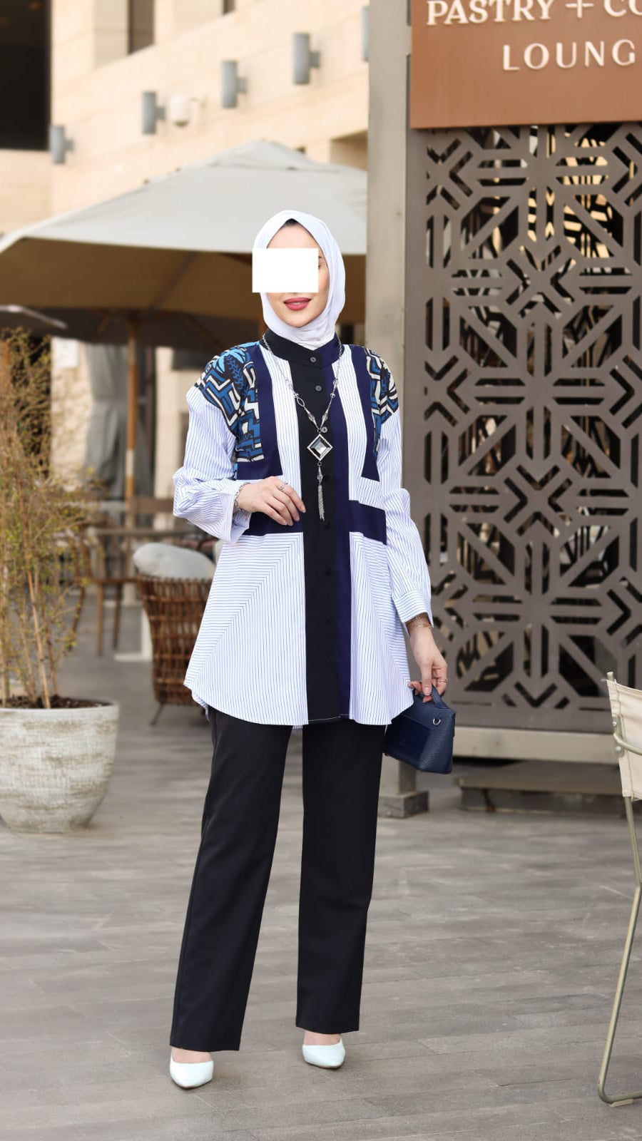 Navy and White Poplin Shirt