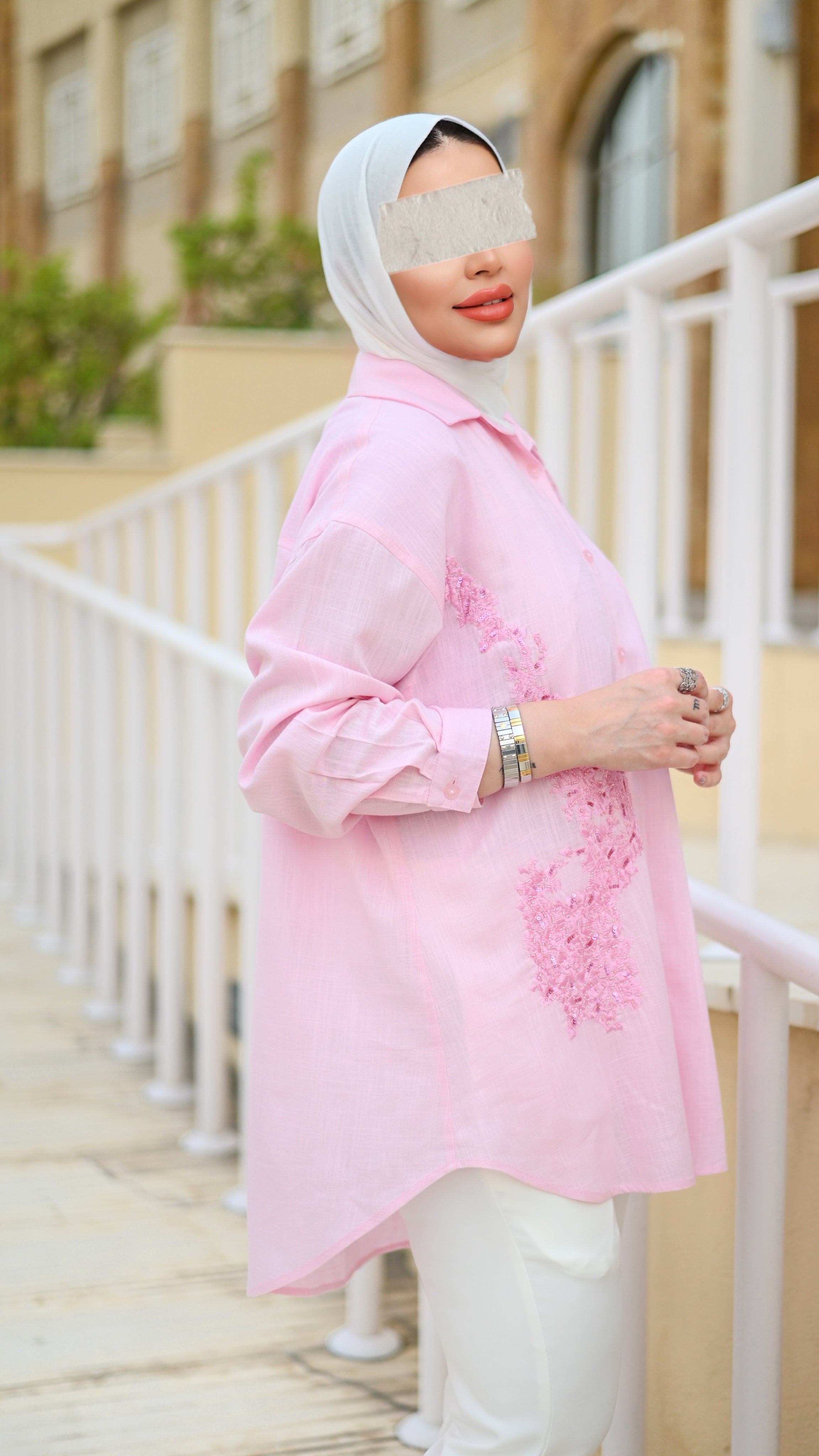 Blush Embroidered Linen Shirt