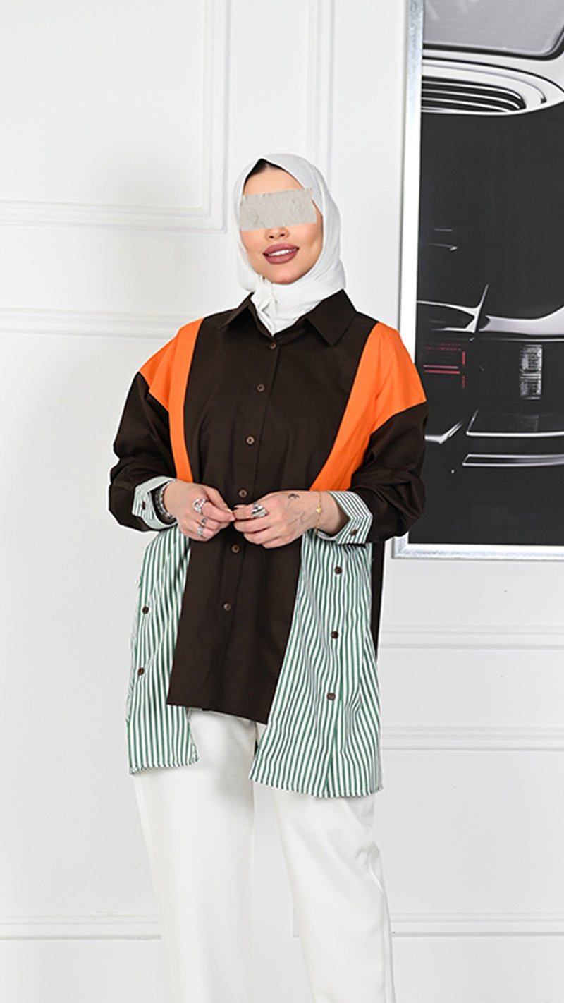 Colorblock Poplin Overshirt – Brown Mix