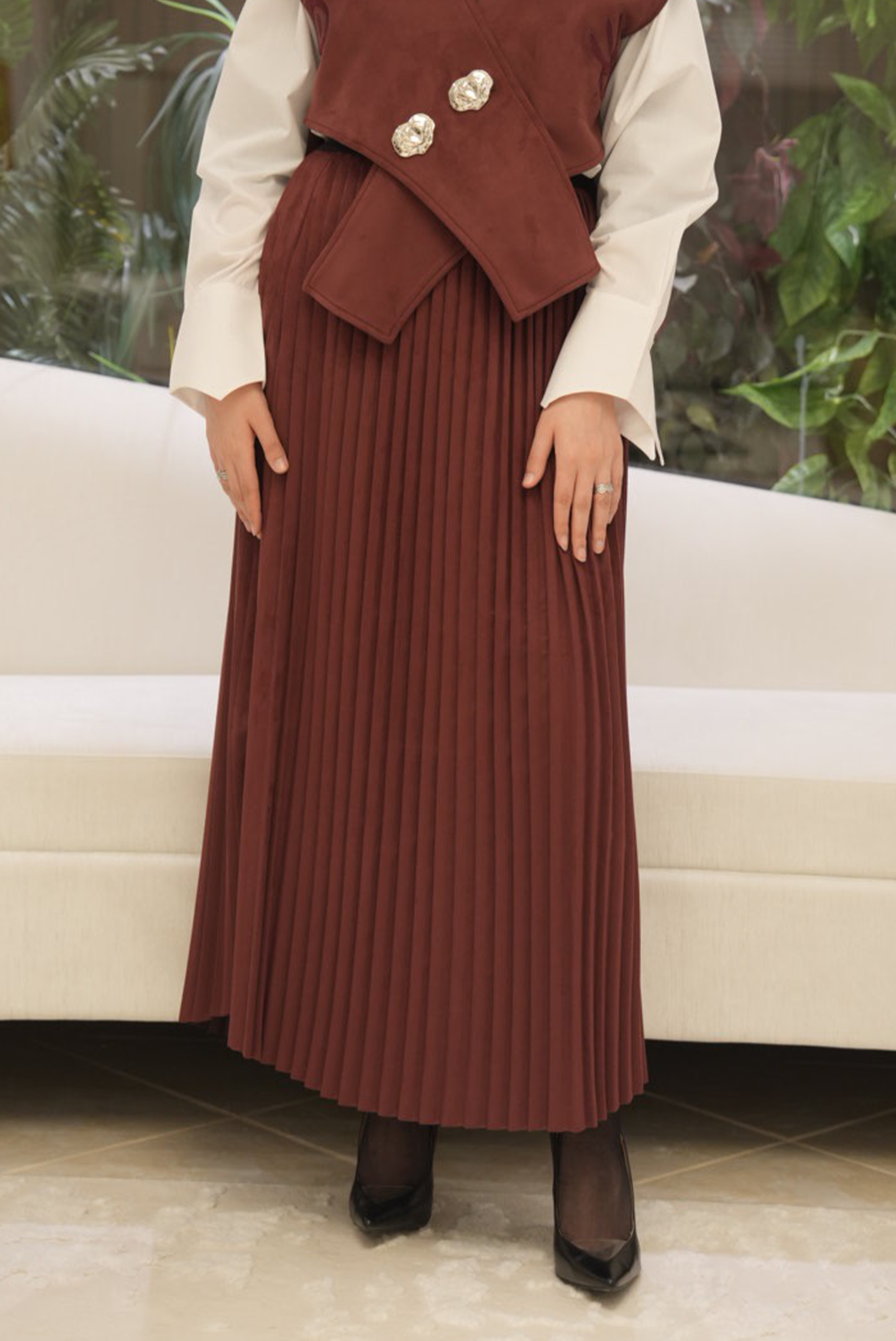 Chestnut Chamois Pleated Skirt