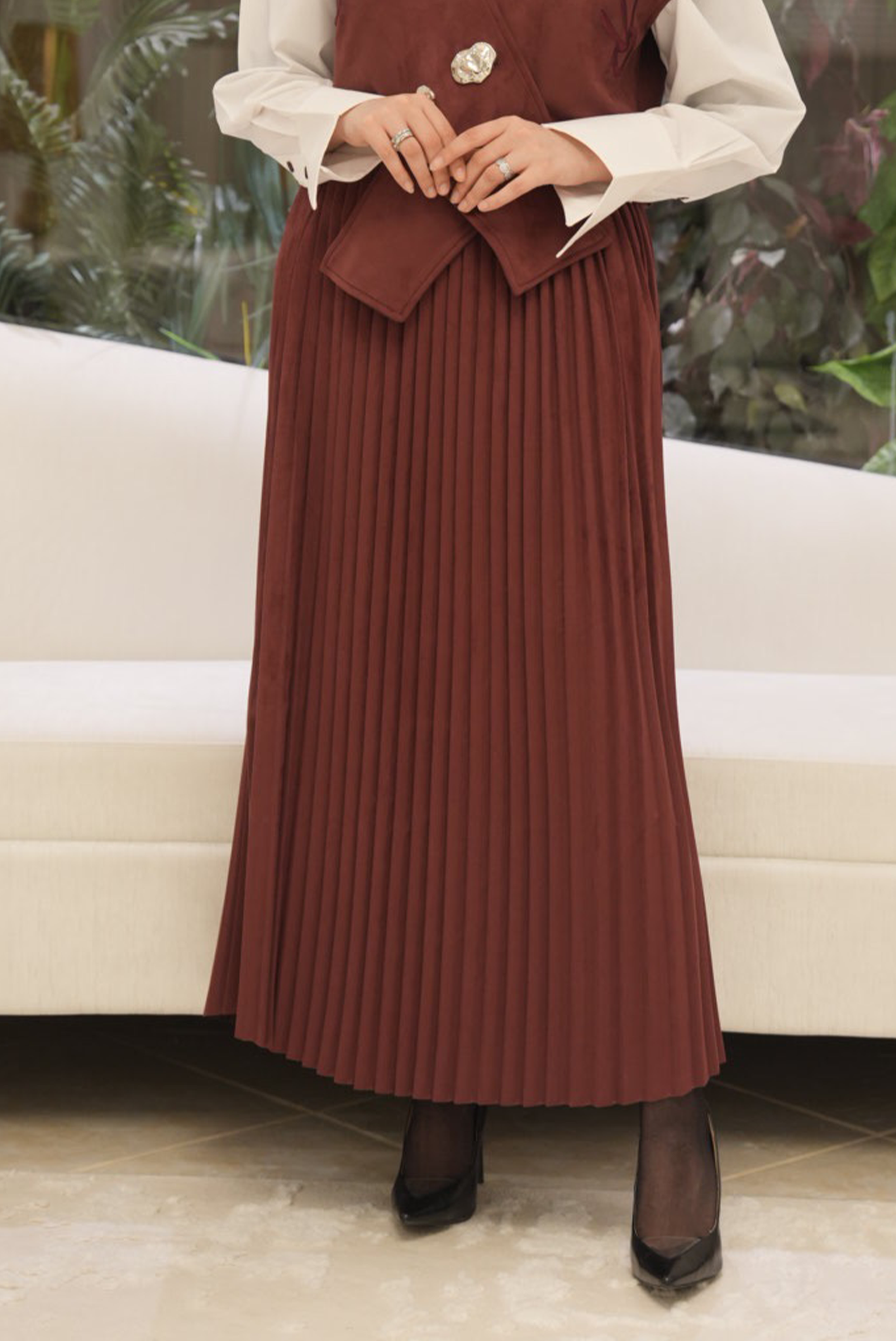 Chestnut Chamois Pleated Skirt