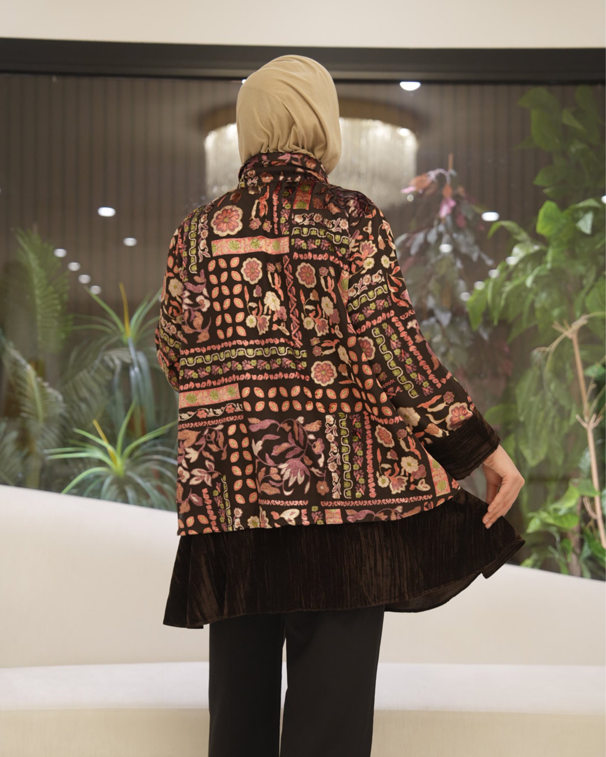 Classic Chiffon Velvet Shirt – Brown Floral