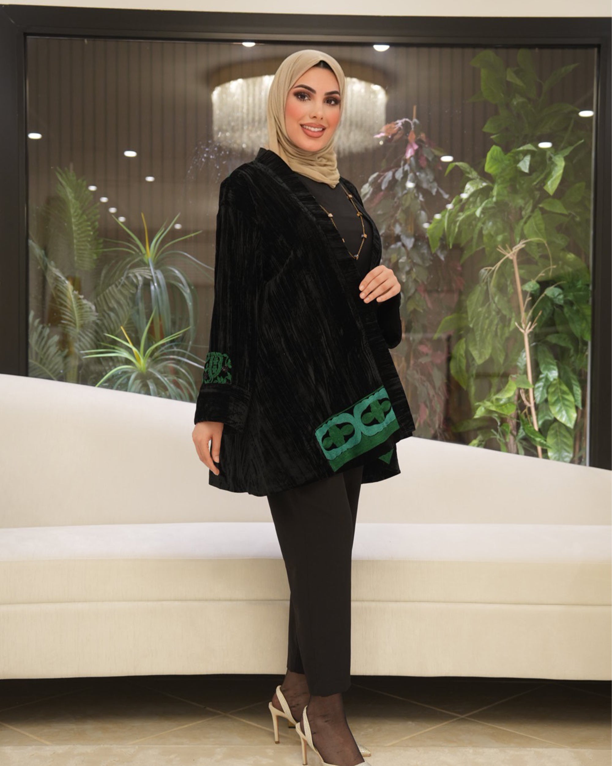 Classic Velvet Jacket – Black & Emerald Green