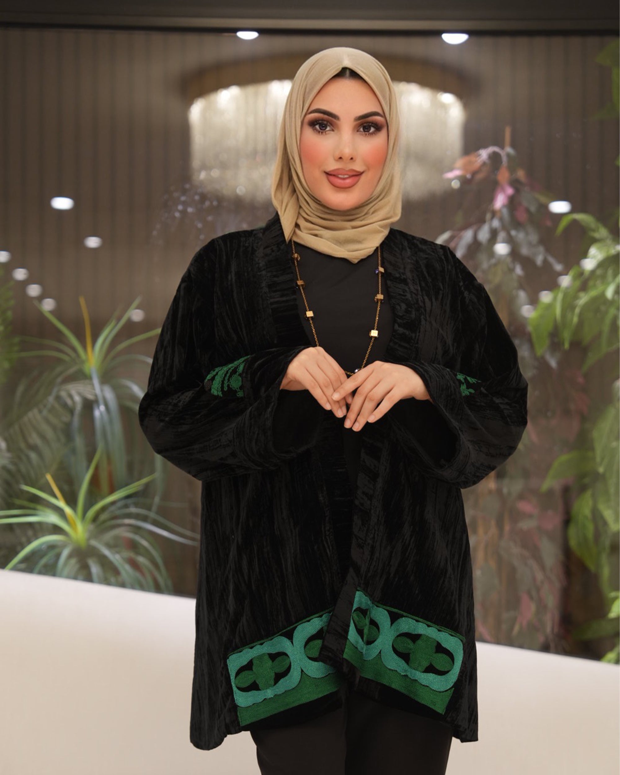 Classic Velvet Jacket – Black & Emerald Green