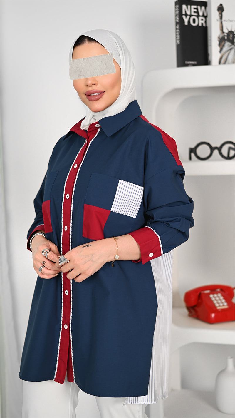 Patchwork Contrast Poplin Shirt