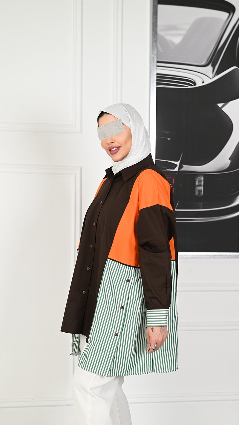 Colorblock Poplin Overshirt – Brown Mix