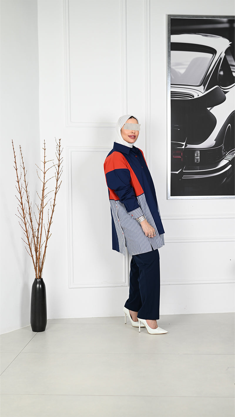 قميص بوبلين بألوان متباينة – مزيج أزرق