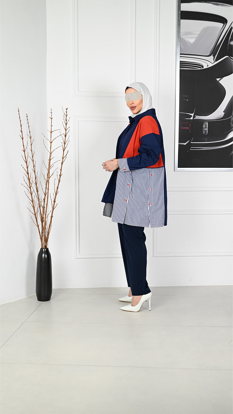 قميص بوبلين بألوان متباينة – مزيج أزرق