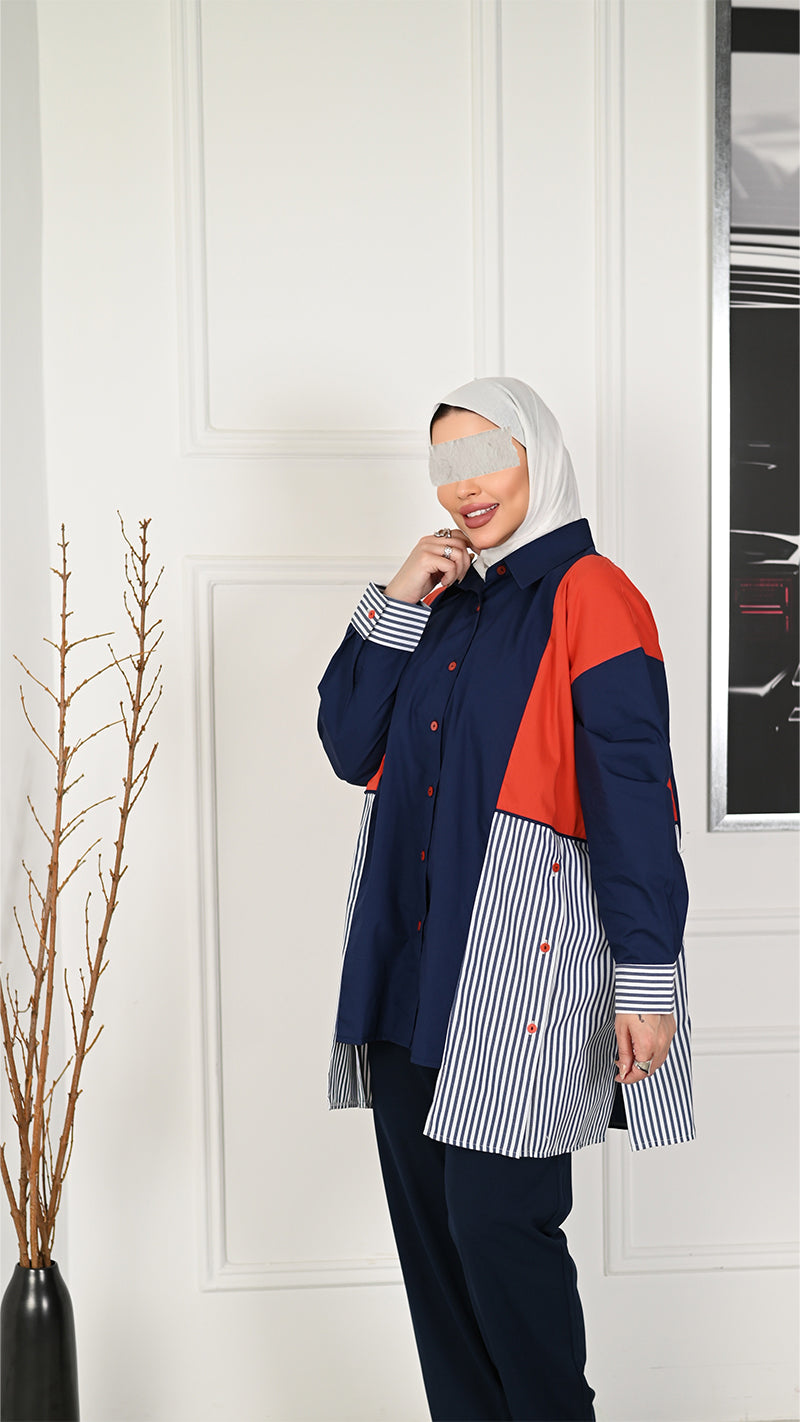 قميص بوبلين بألوان متباينة – مزيج أزرق