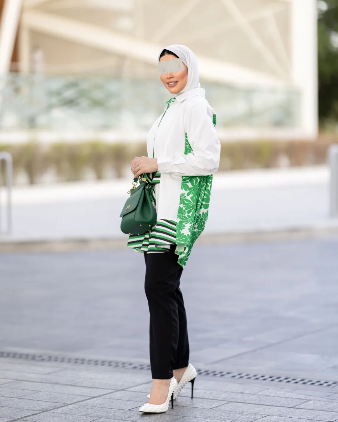 Green and White Poplin Shirt