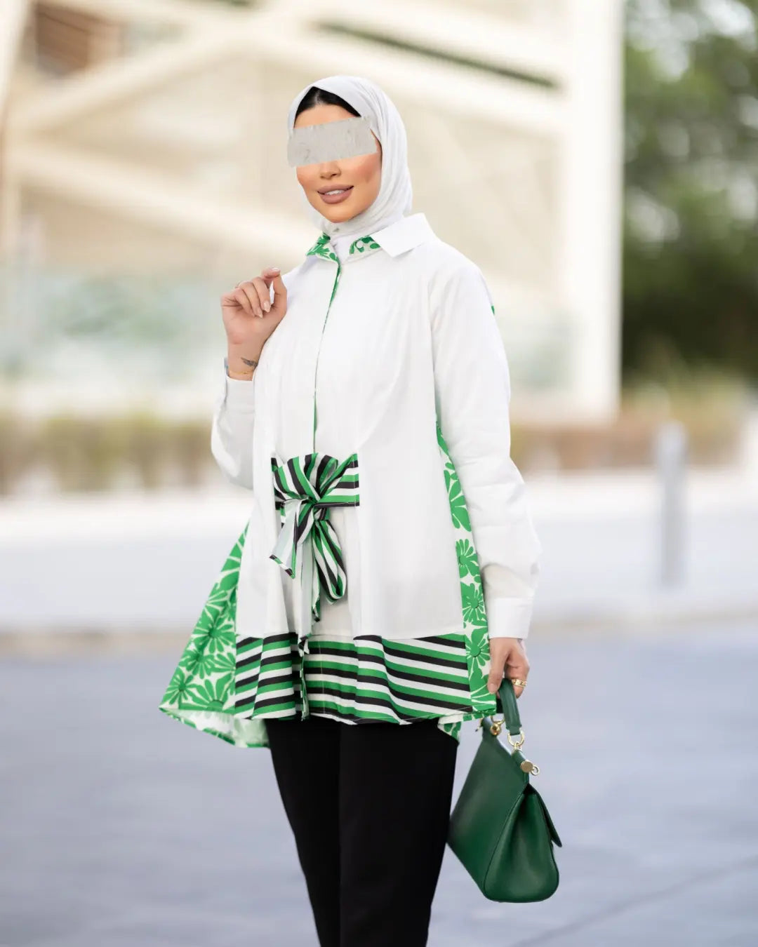 Green and White Poplin Shirt