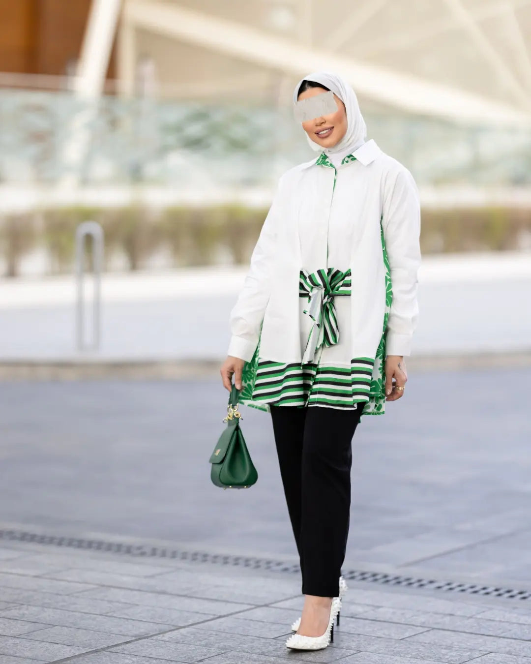 Green and White Poplin Shirt