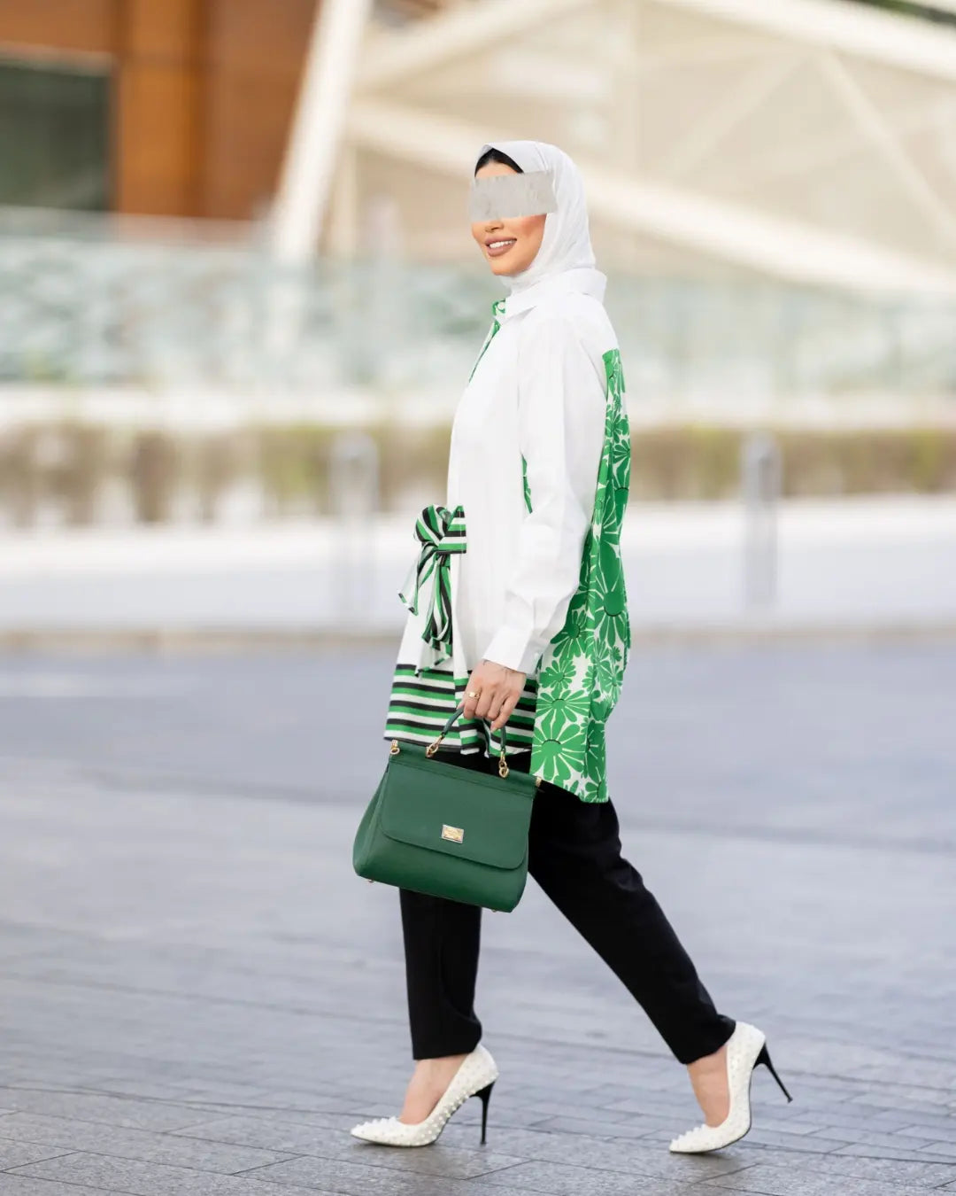 Green and White Poplin Shirt