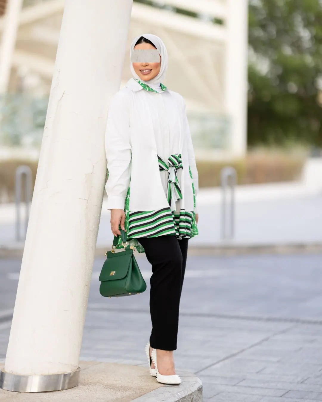Green and White Poplin Shirt