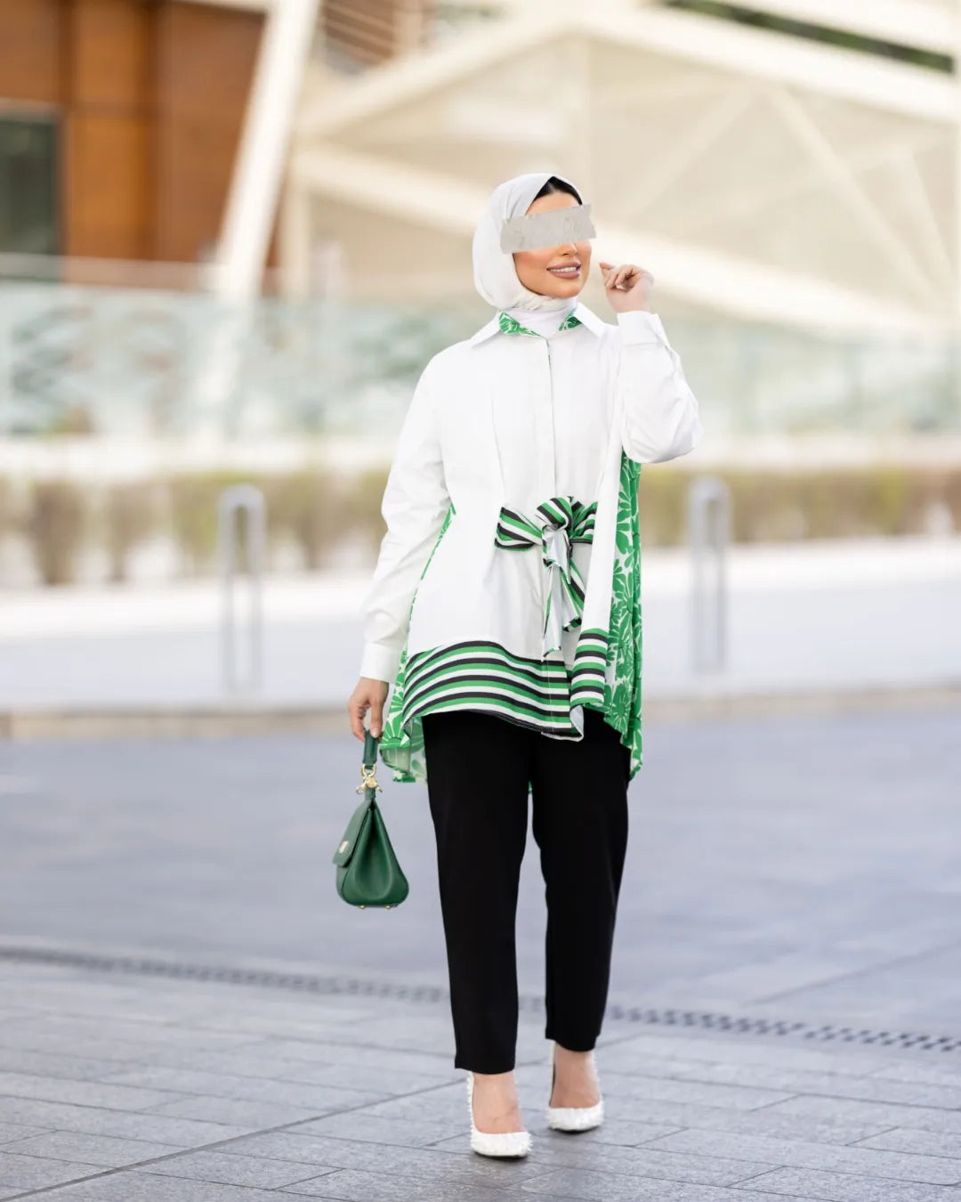 Green and White Poplin Shirt