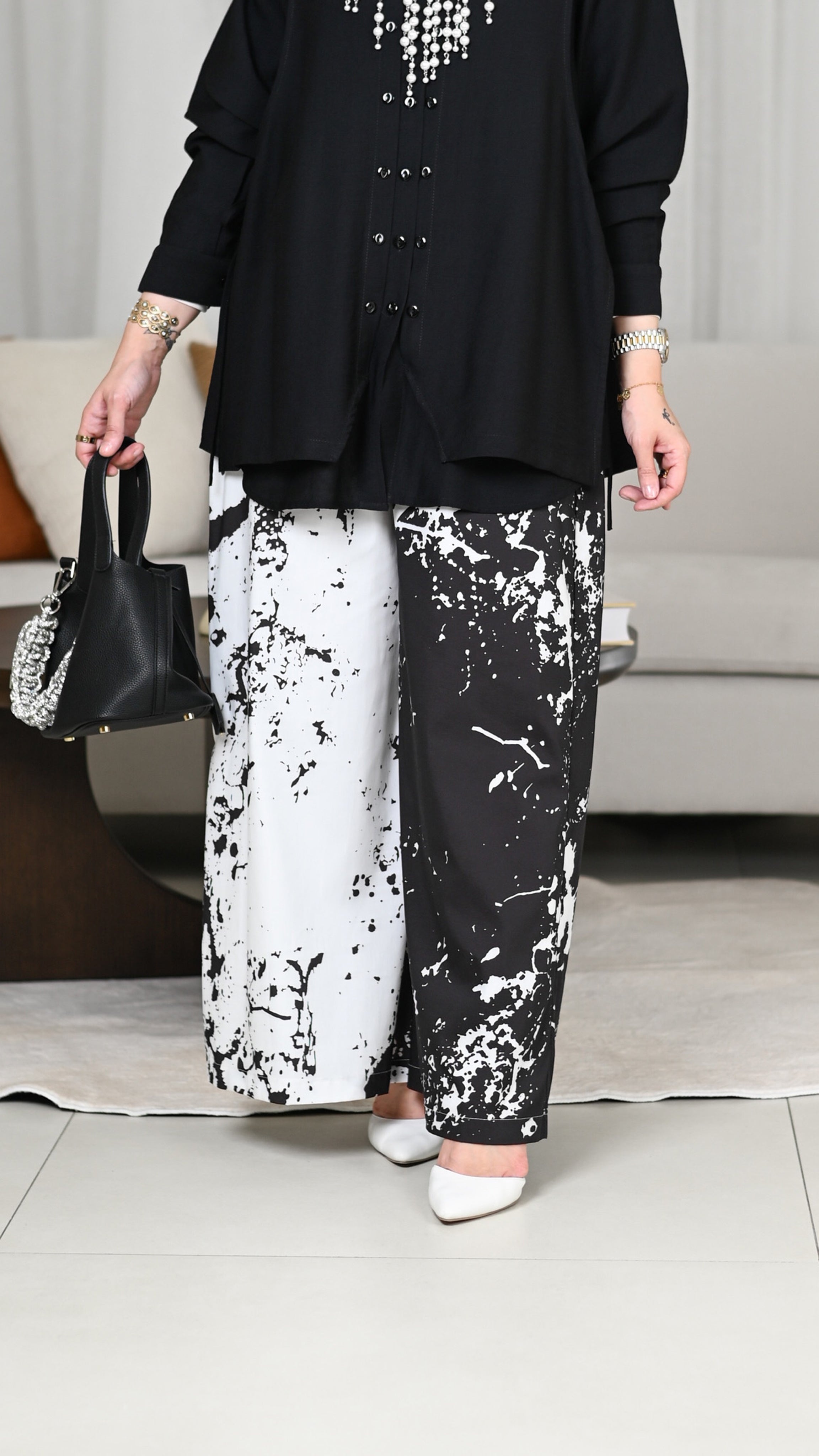 Monochrome Splash Poplin Pants