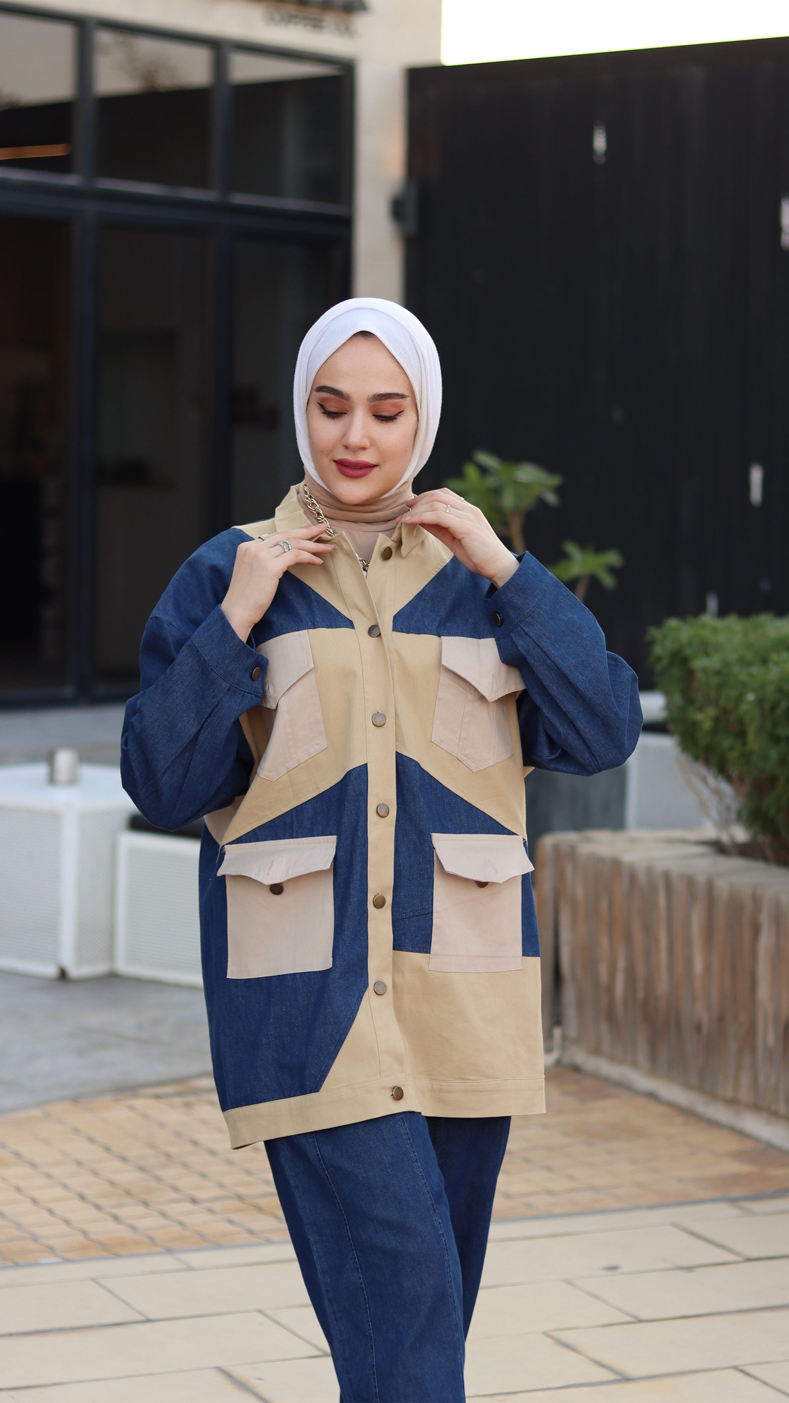 Two-Tone Utility Denim Jacket
