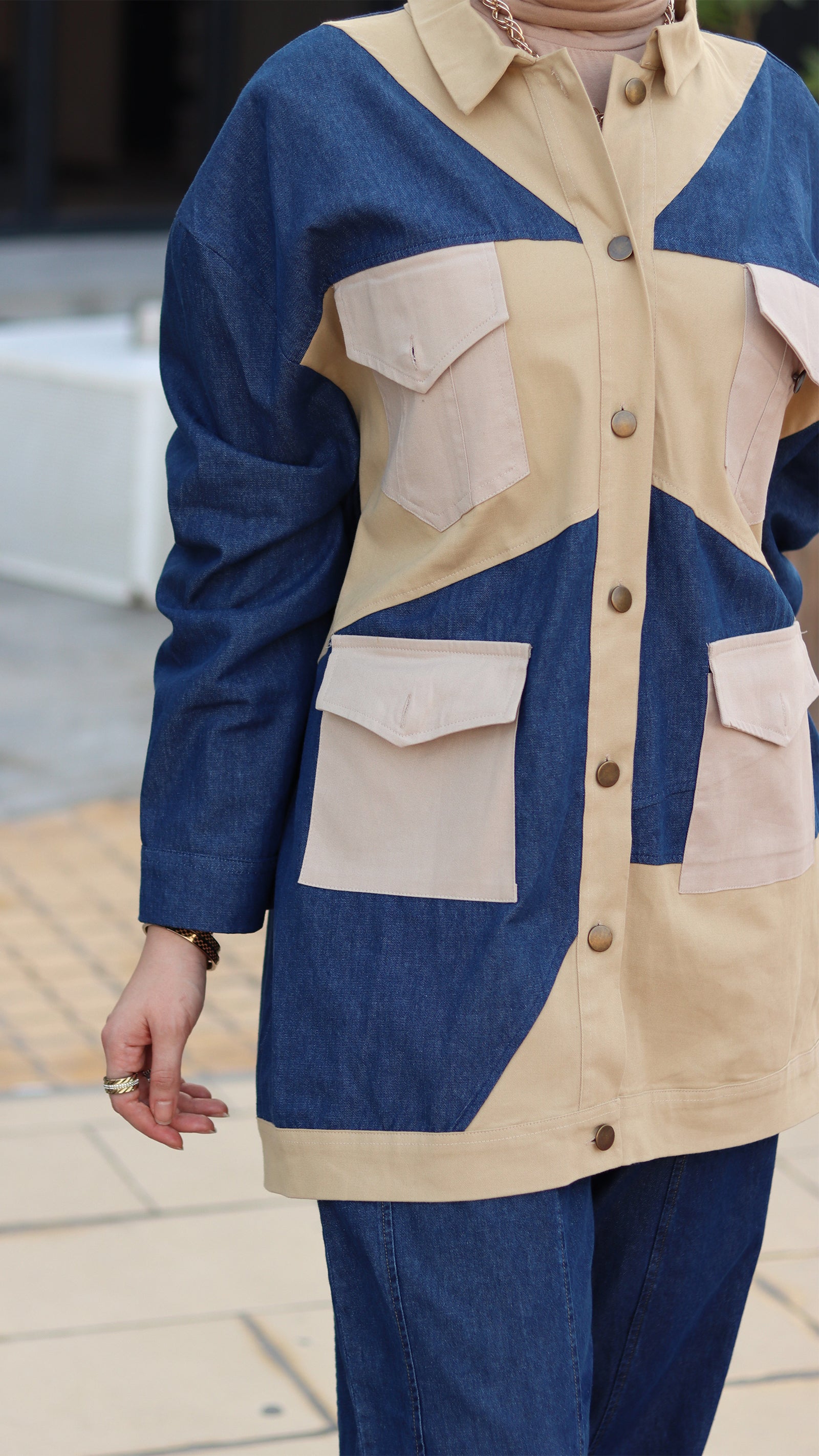Two-Tone Utility Denim Jacket