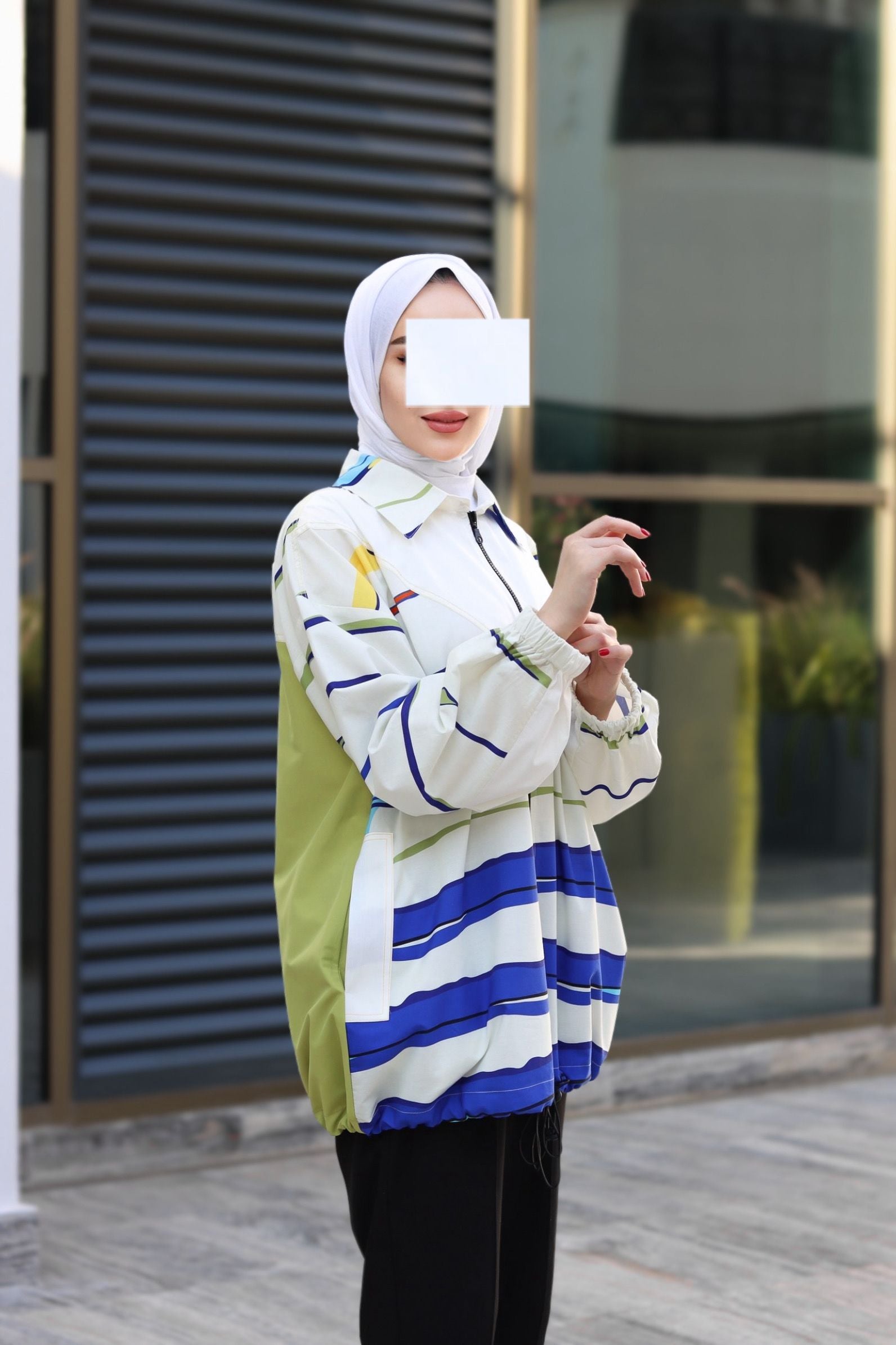 Striped Poplin Zip-Up