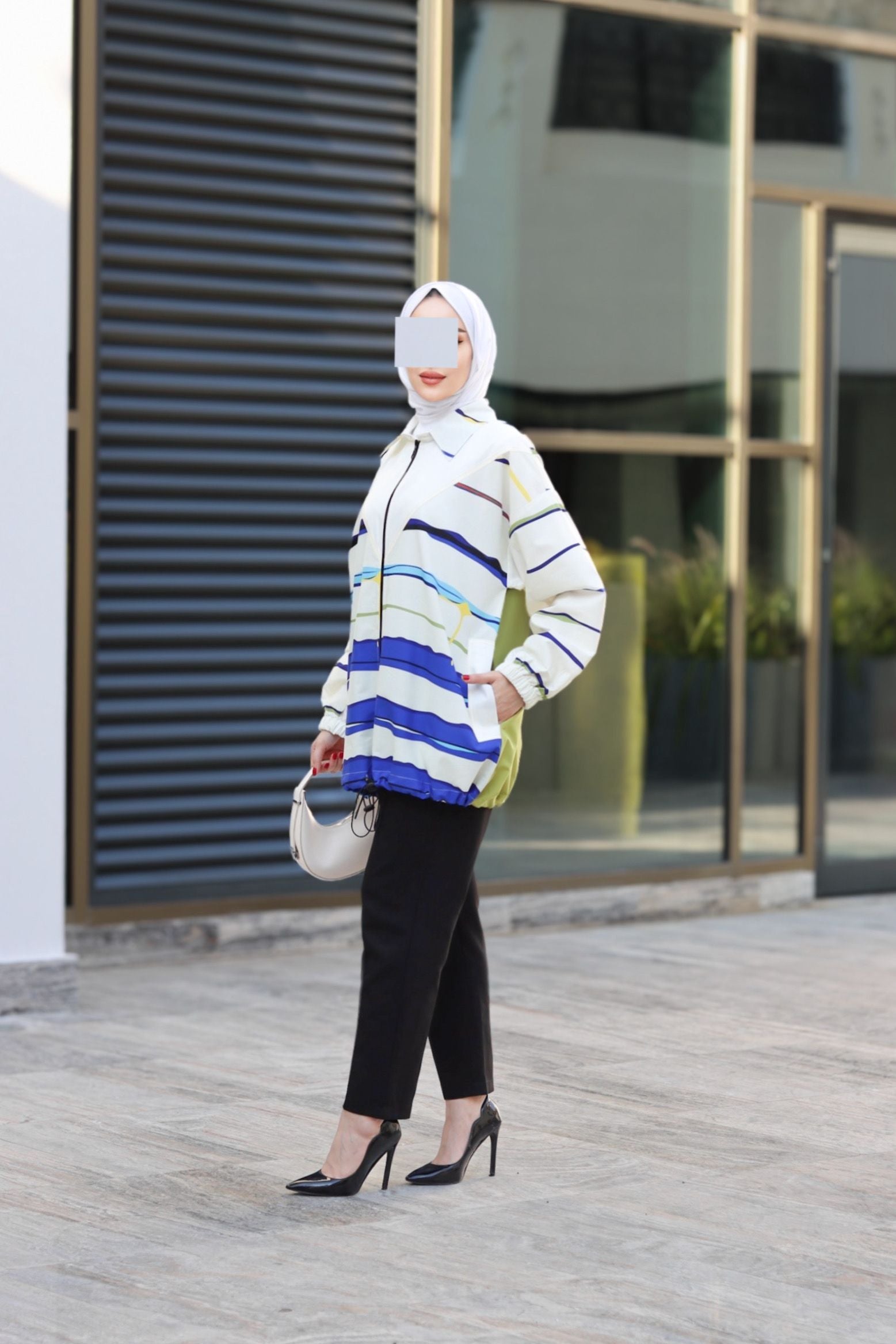 Striped Poplin Zip-Up