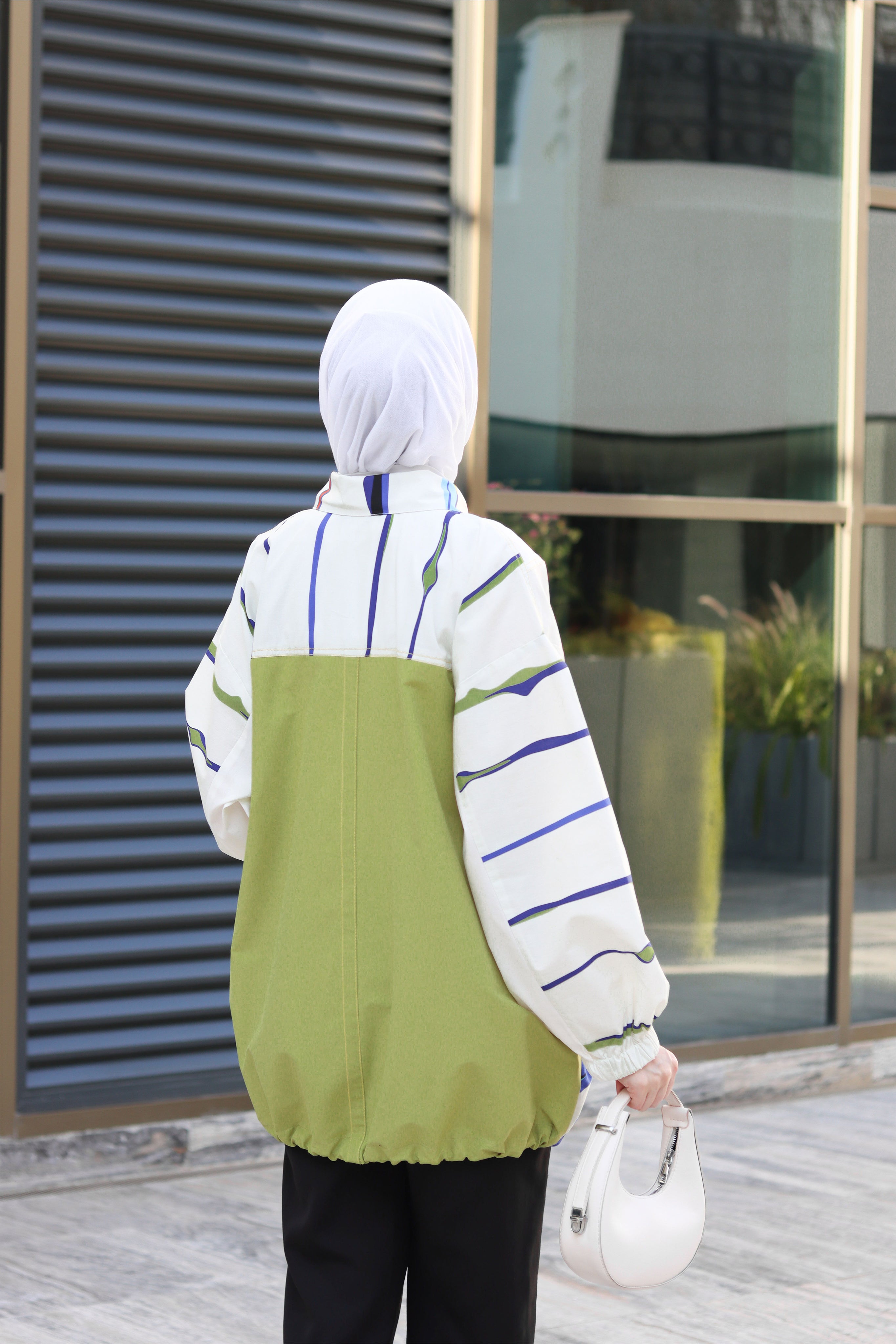 Striped Poplin Zip-Up