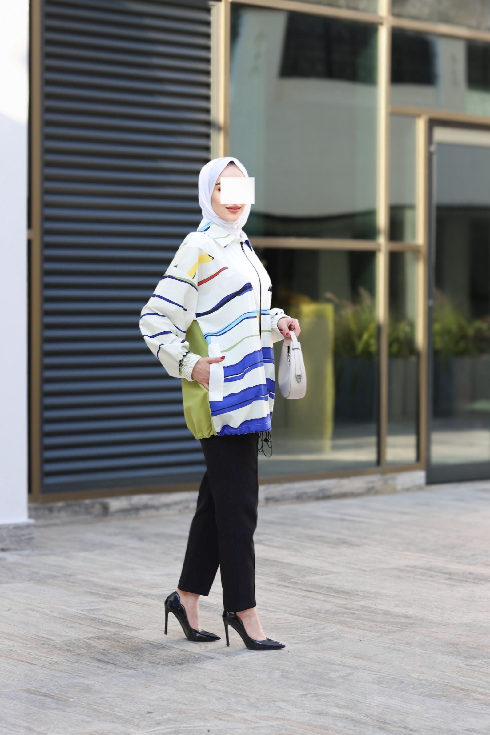 Striped Poplin Zip-Up