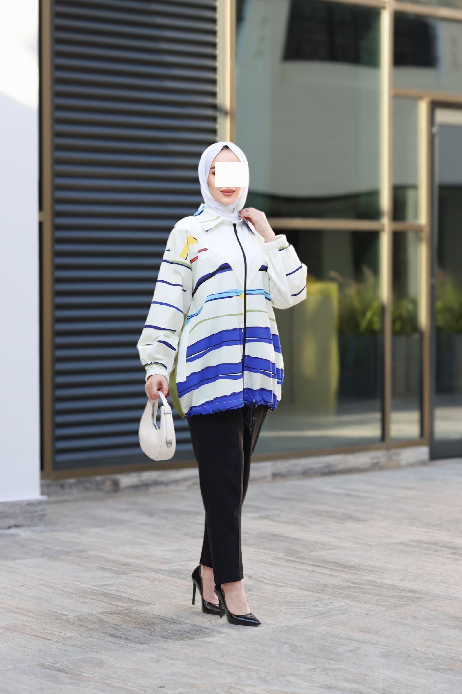 Striped Poplin Zip-Up