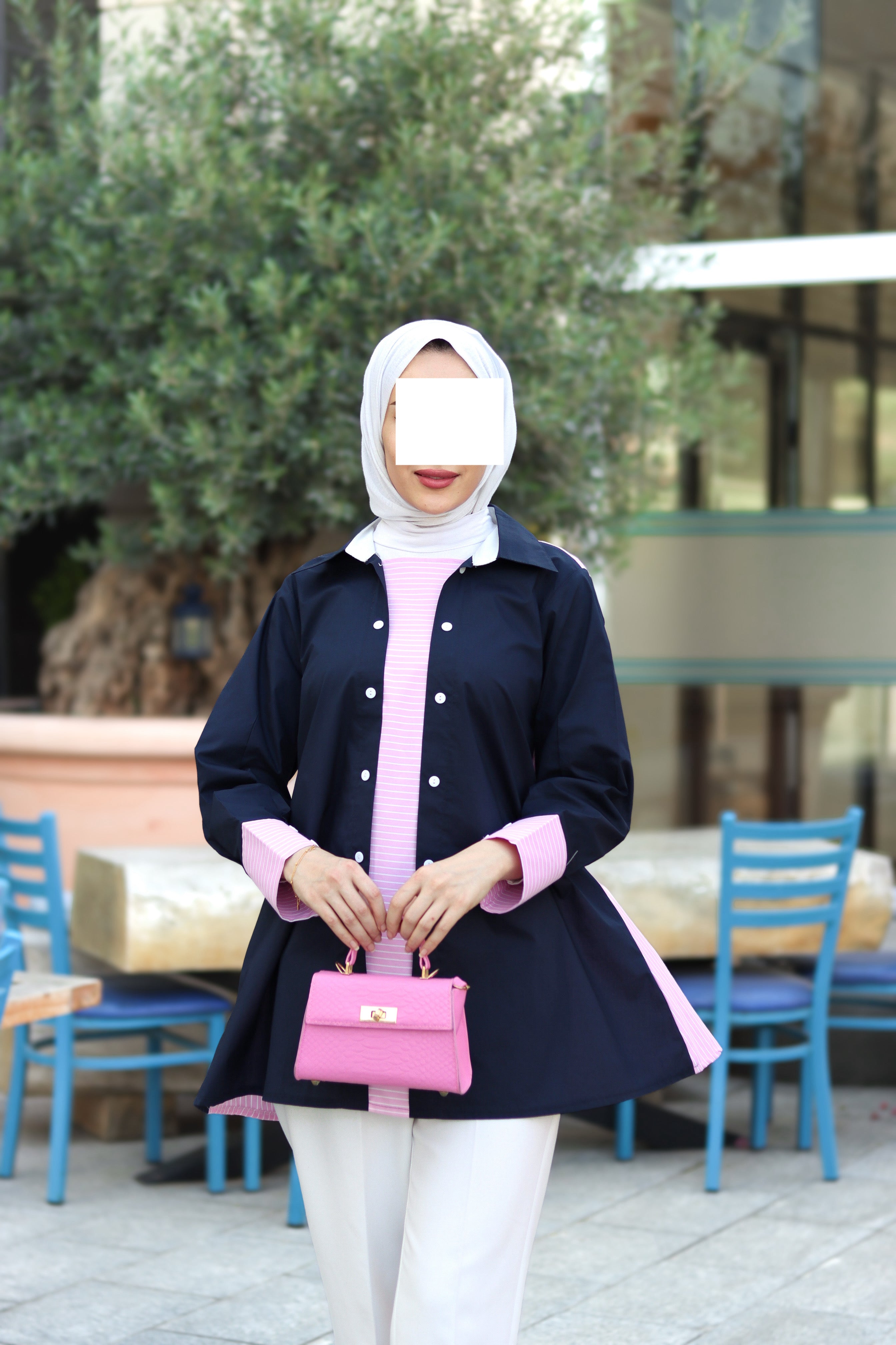 Navy & Blush Poplin Shirt