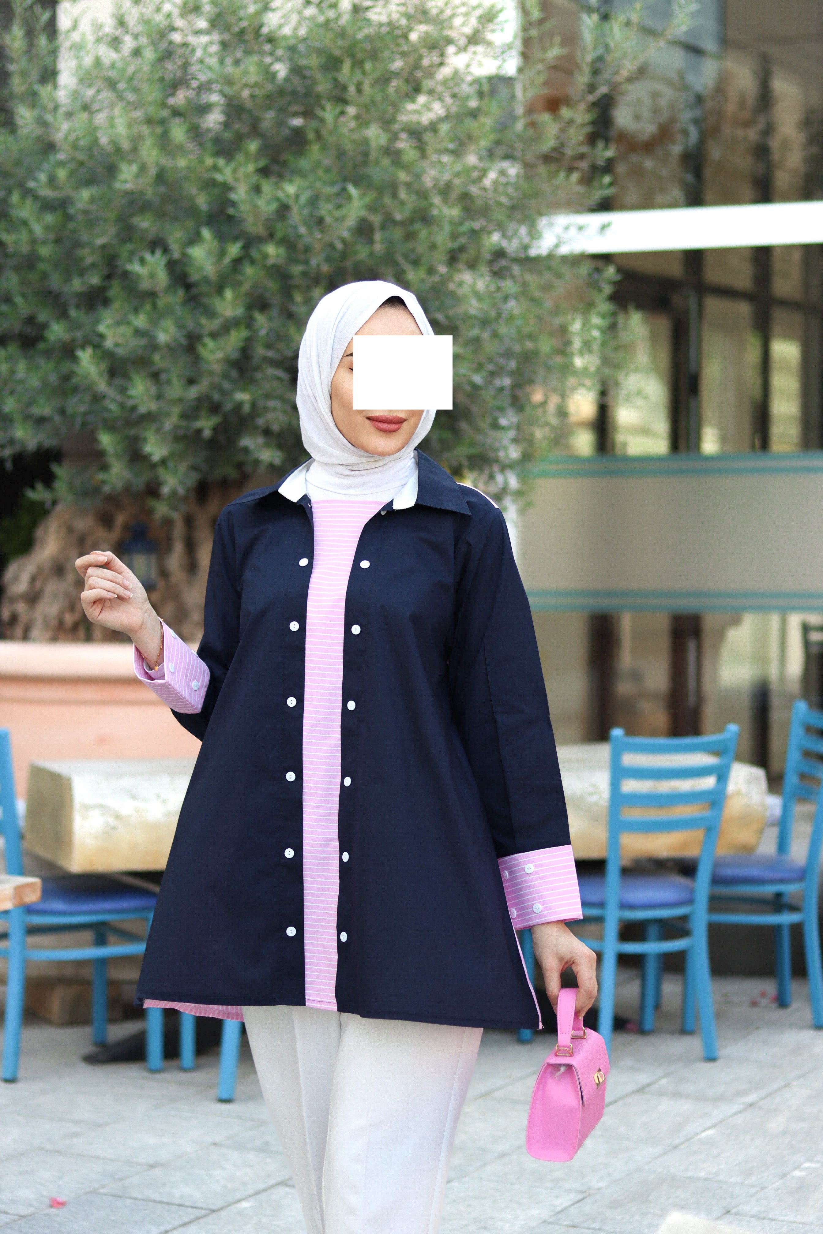 Navy & Blush Poplin Shirt
