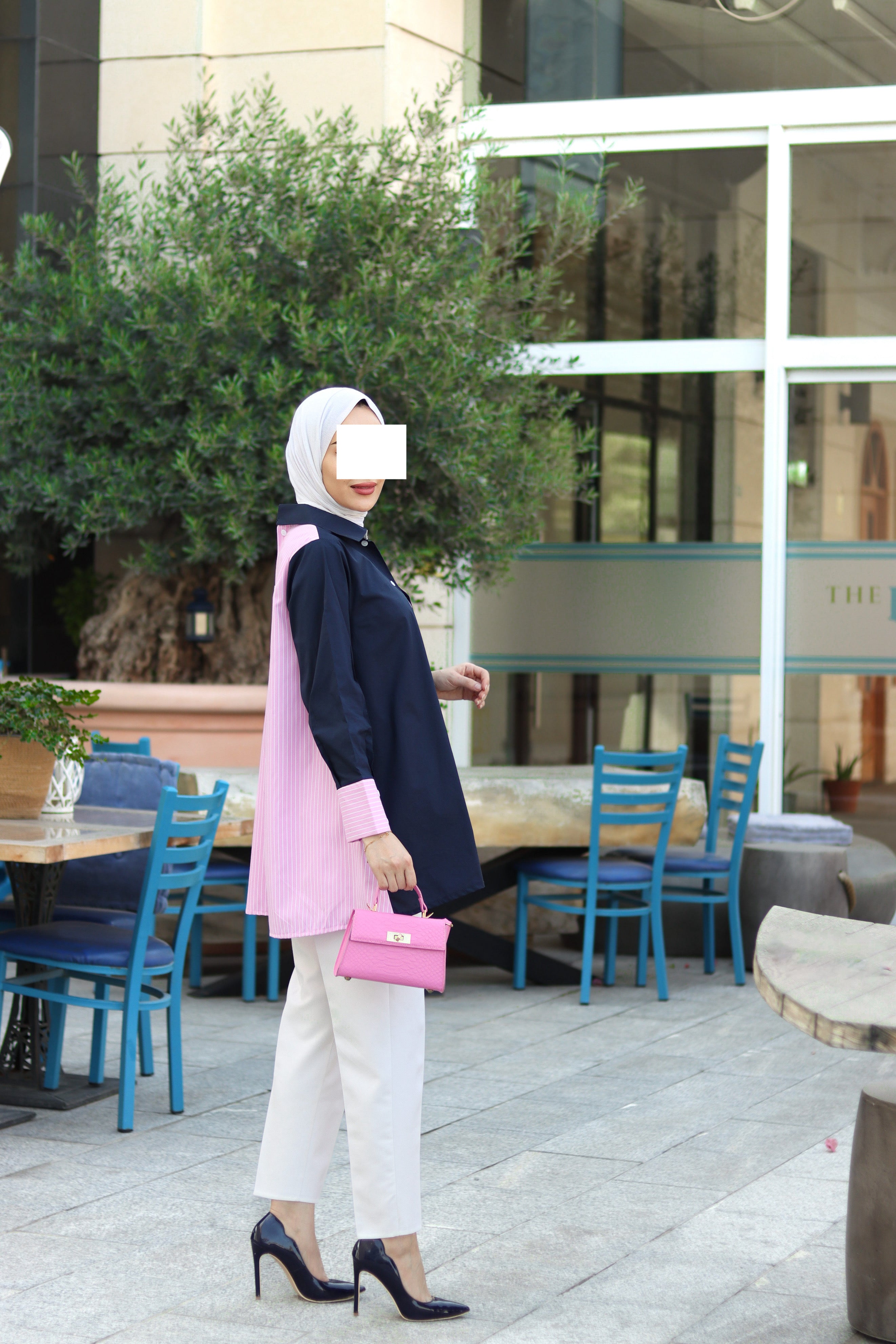 Navy & Blush Poplin Shirt