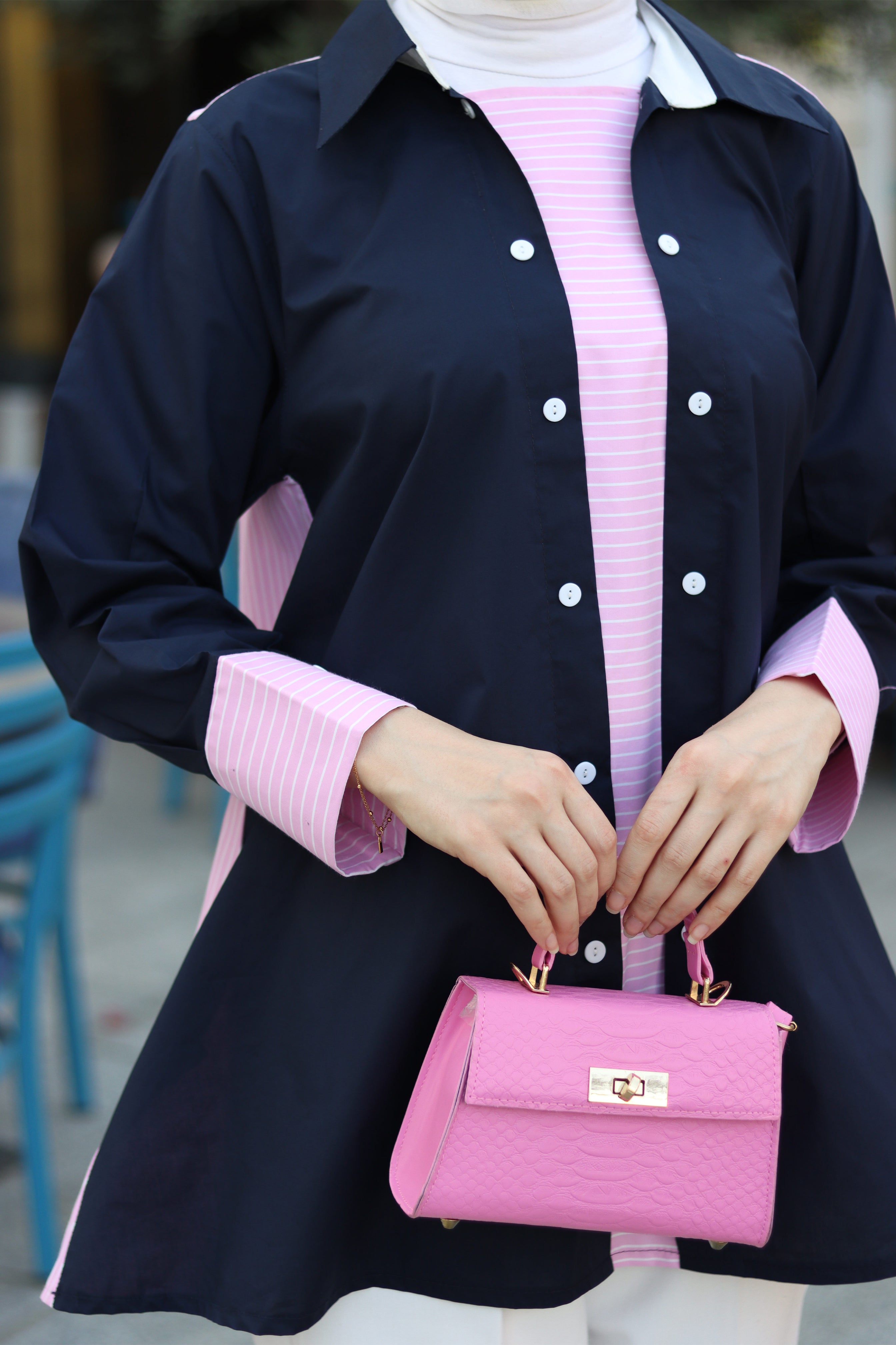 Navy & Blush Poplin Shirt