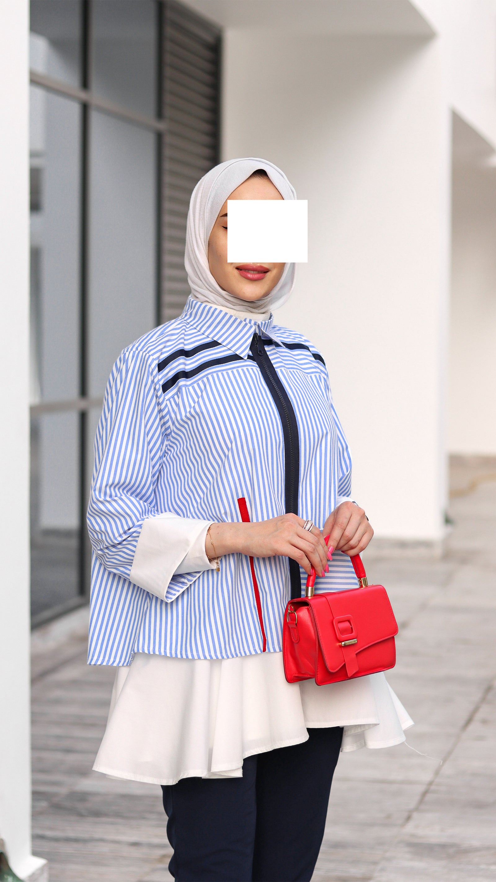 Striped Zip Poplin Jacket