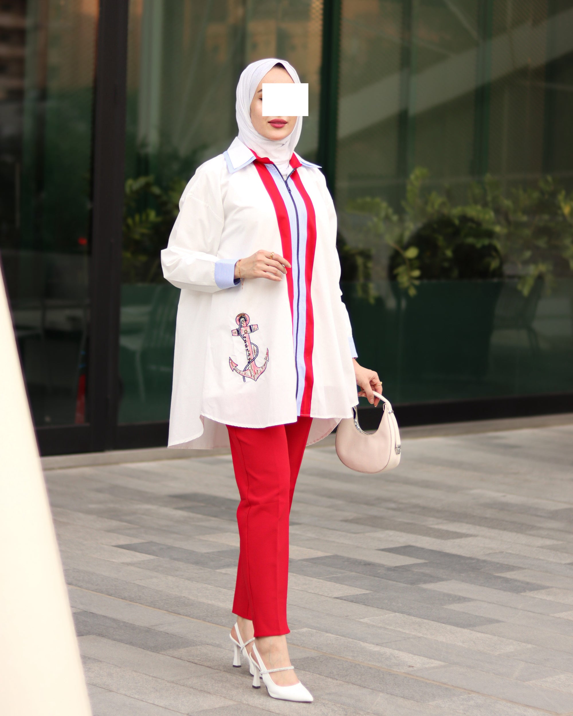 جاكيت بوبلين مخطط بألوان متباينة