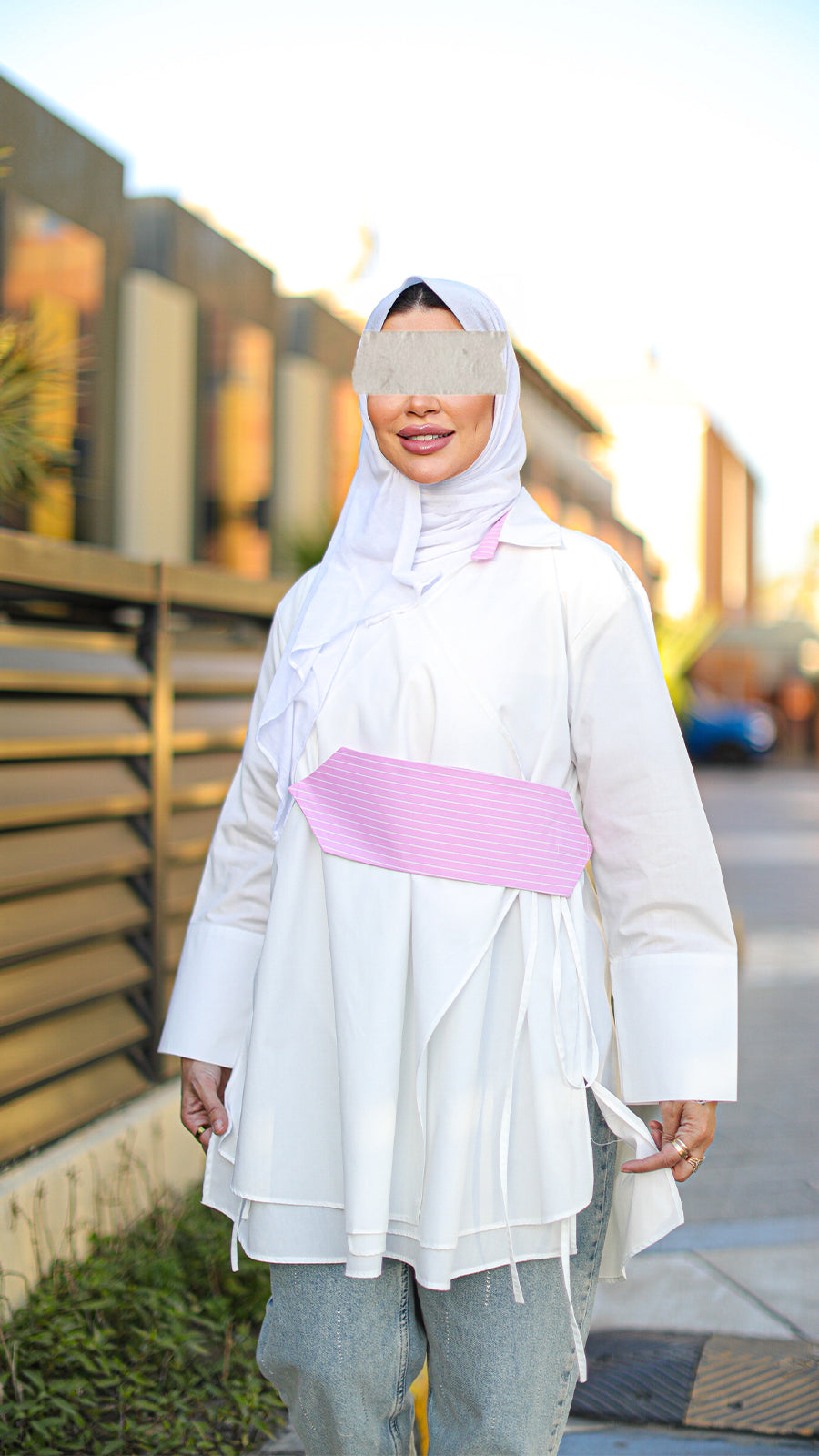 Belted Poplin Wrap Shirt