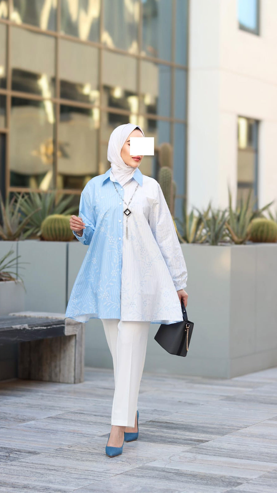 Light Blue Floral Poplin Shirt