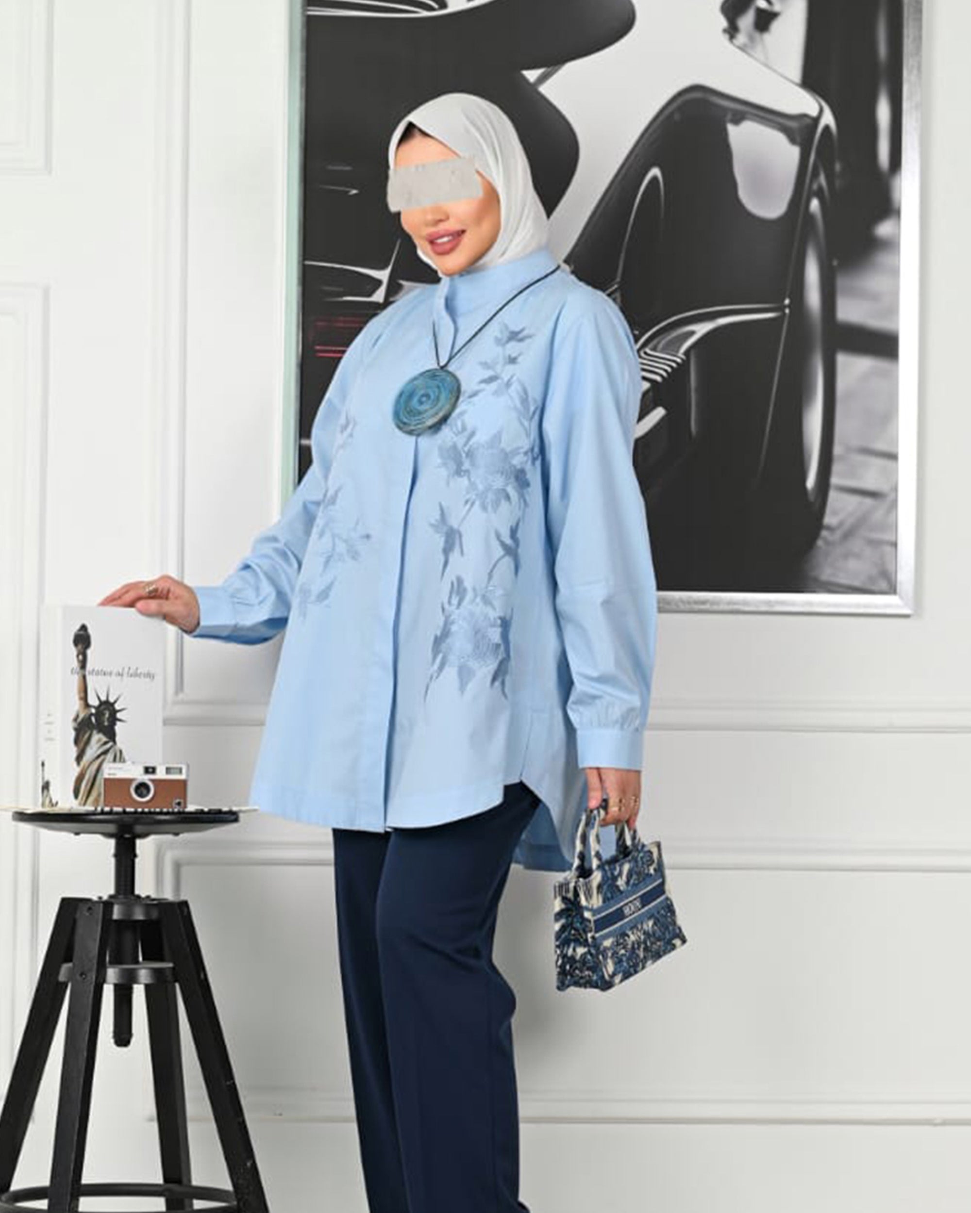 قميص أزور بلوم بوبلين