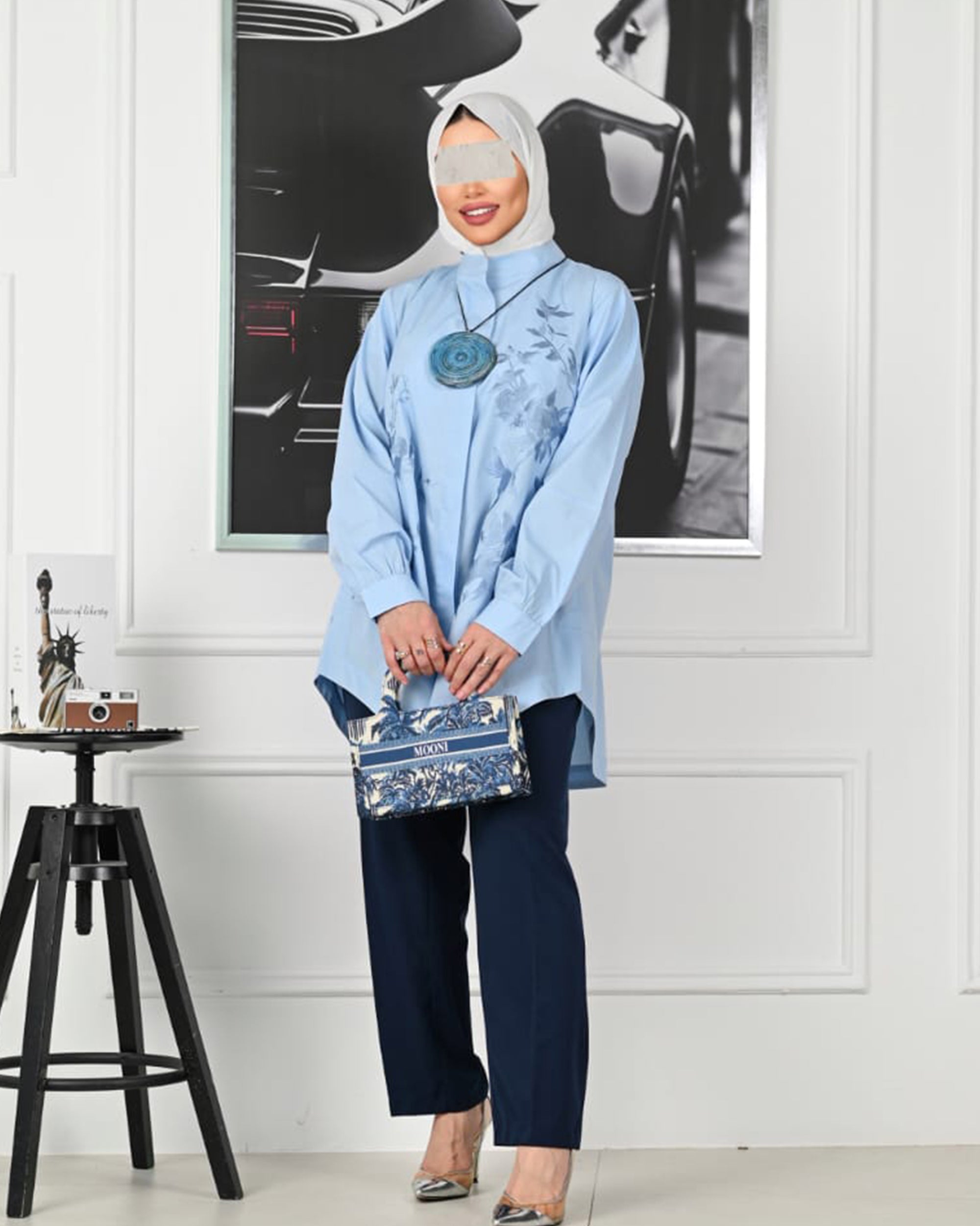 قميص أزور بلوم بوبلين