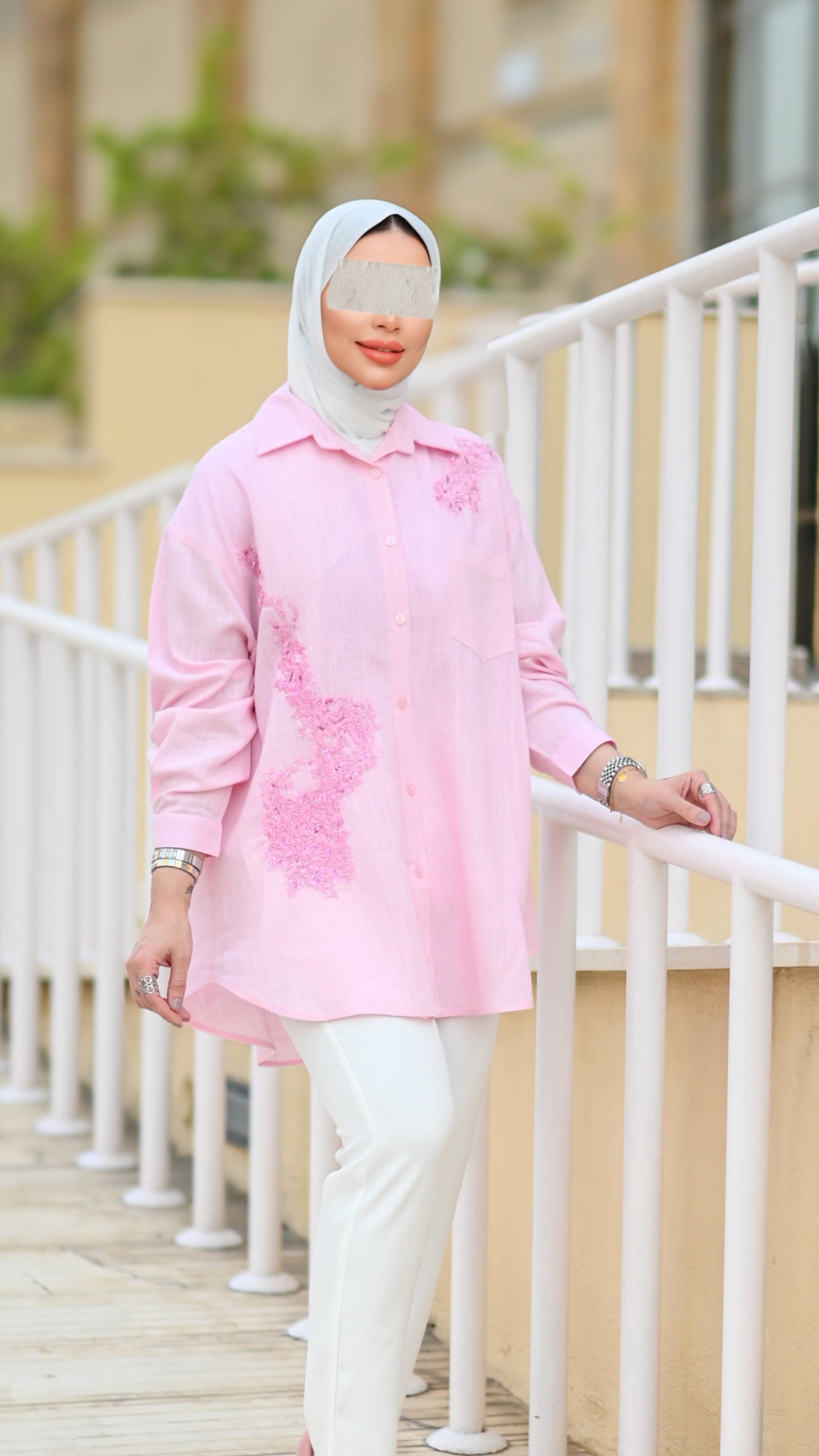 Blush Embroidered Linen Shirt