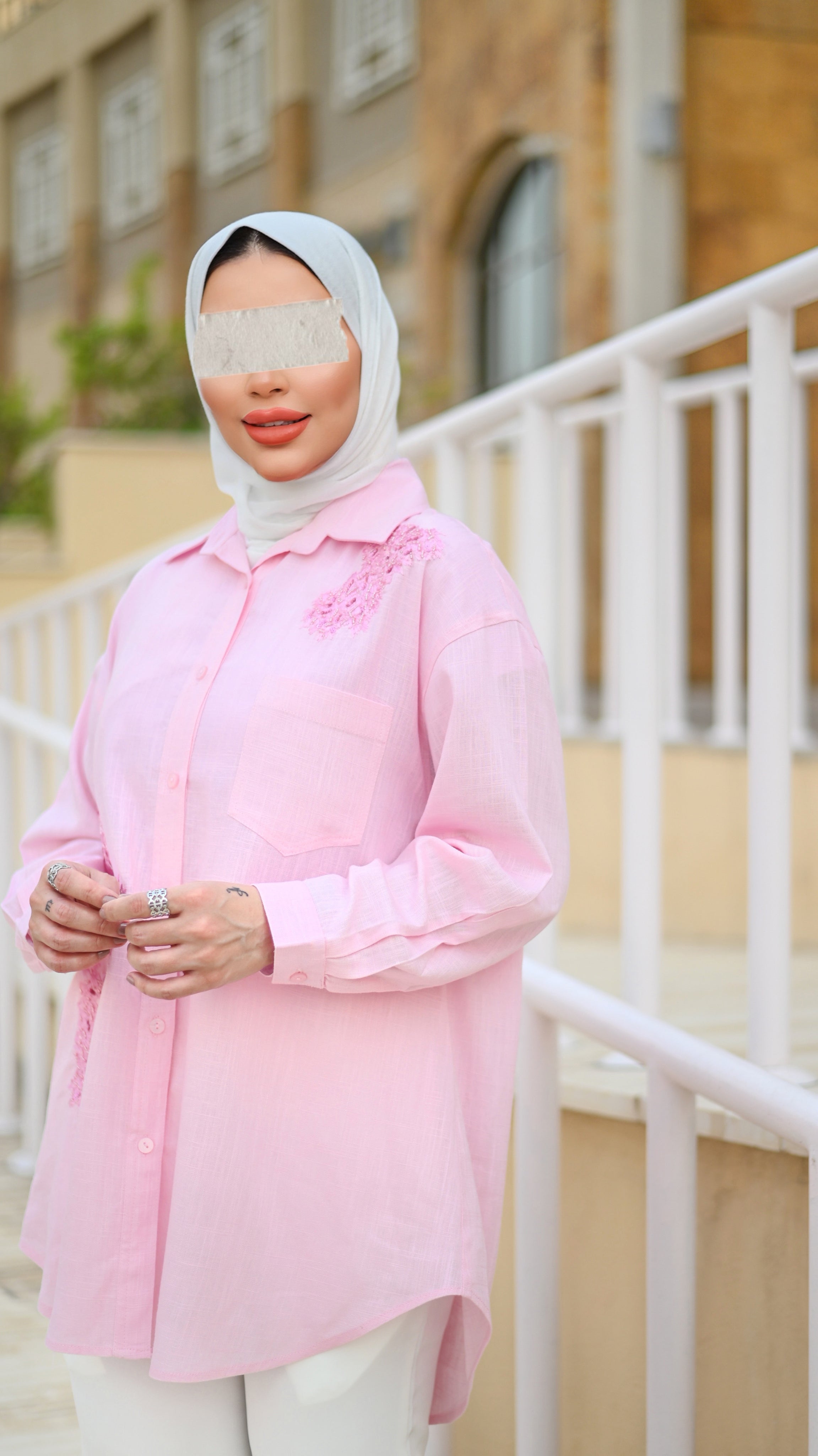 Blush Embroidered Linen Shirt