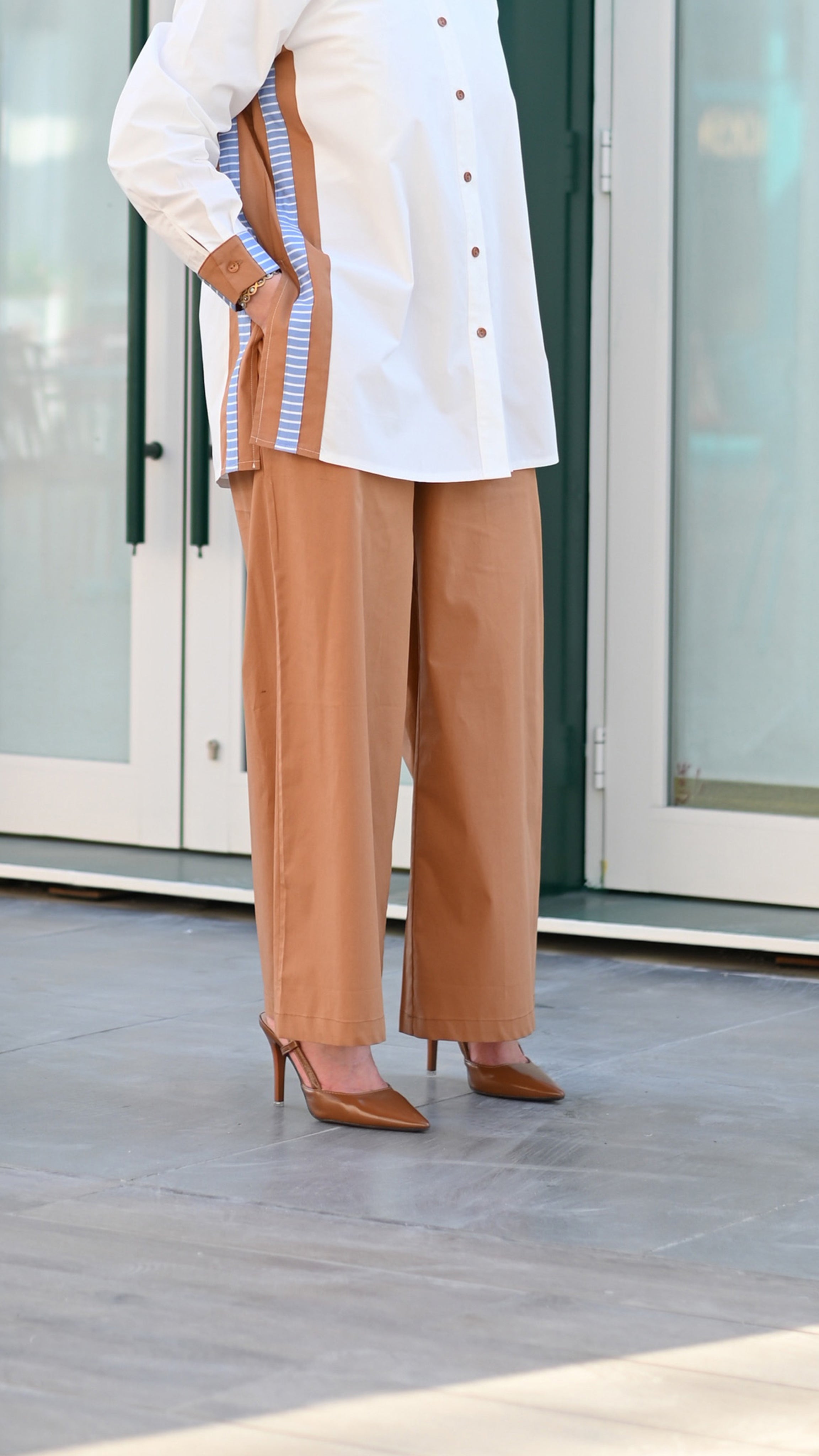 Wide-Leg Poplin Pants – Caramel